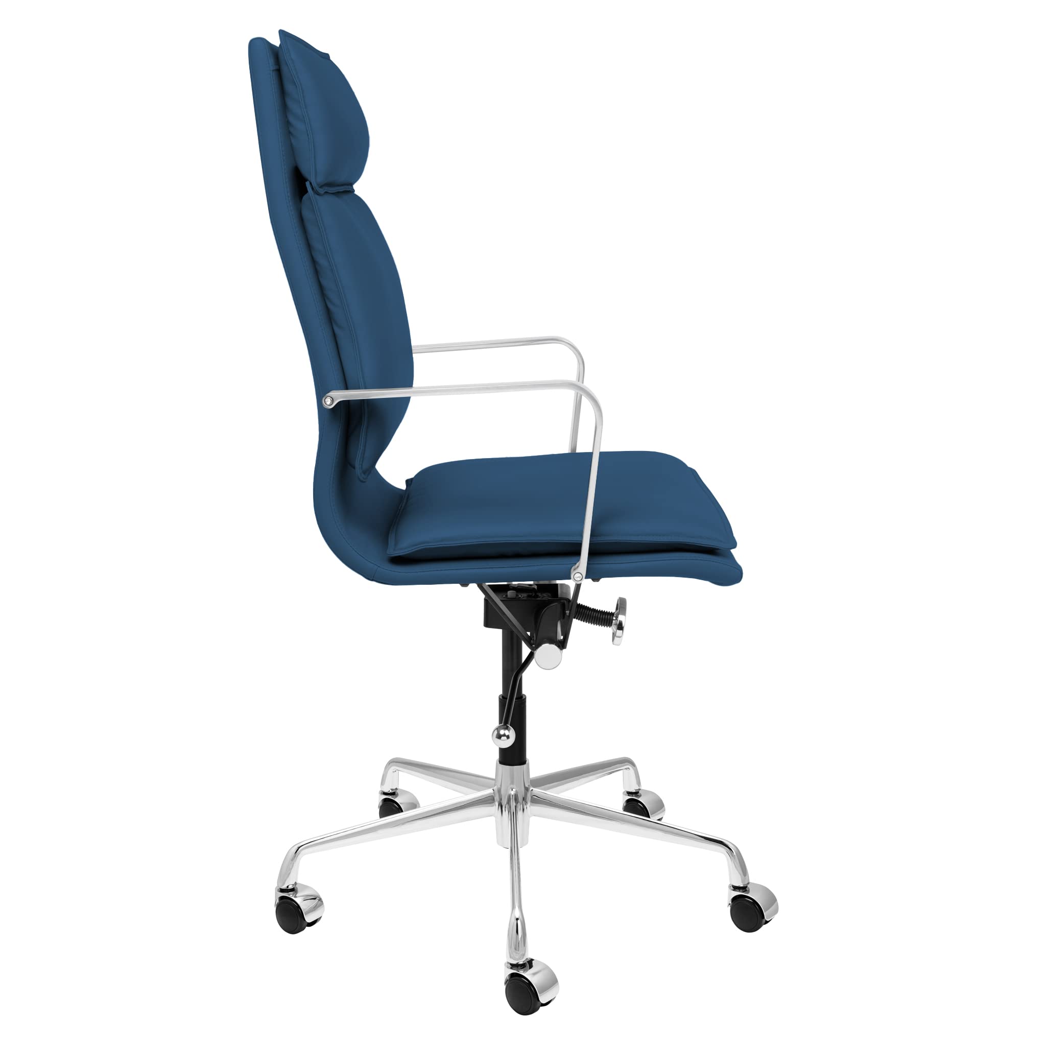 Laura Davidson Lexi II Ergonomic Office Chair - High Back Padded Desk Chair with Aluminum Arms, Swivel & Cushioned Seat, Faux Leather Computer Chair for Home & Office (Blue) | Perfect for Long Work Hours, Gaming & Remote Work