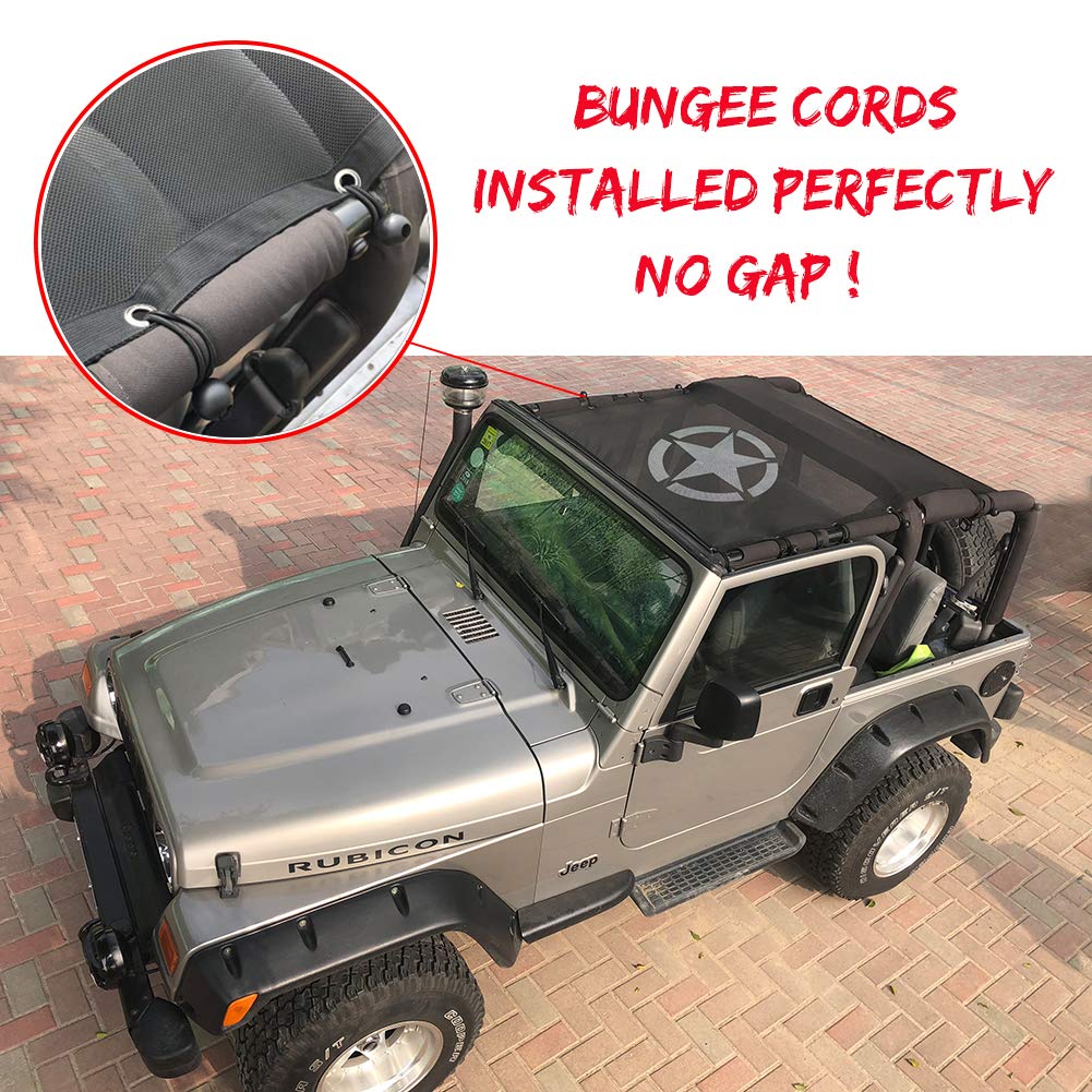Jeep Wrangler TJ Bikini Top Sunshade Mesh Cover (1997-2006) - UV Protection, Wind & Noise Reduction Accessories | Perfect for Off-Roading, Beach Trips & Summer Driving