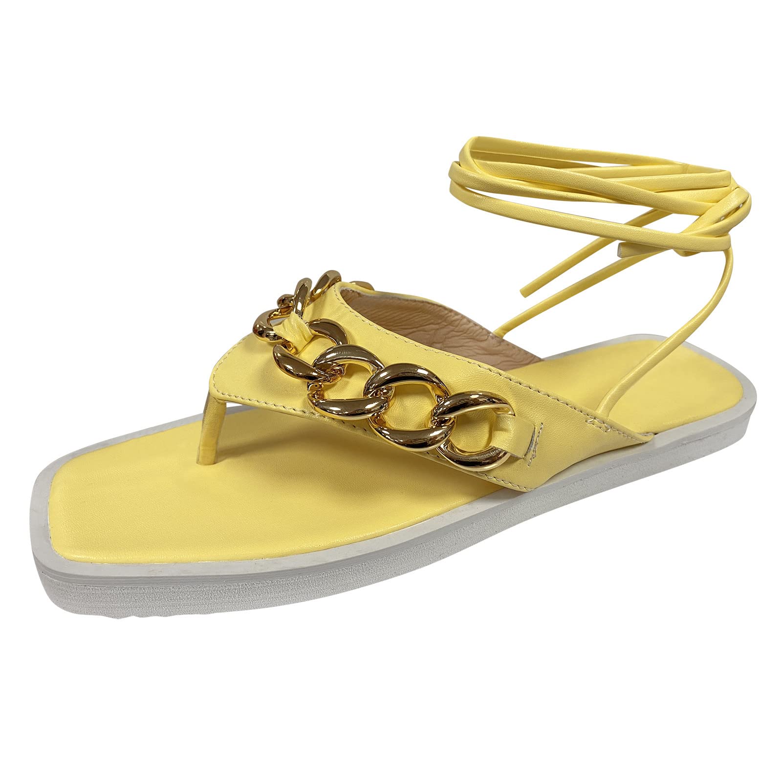 FAMOORE Women's Leather Chain Strap Sandals for Beach & Summer