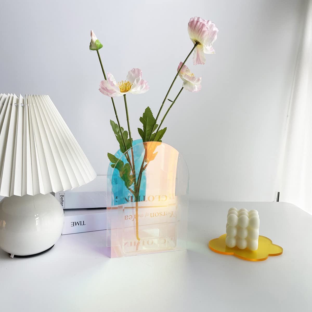 Modern Clear Acrylic Flower Vase - Rainbow Table Décor for Home, Office & Party | Stylish Centerpiece for Weddings, Dining Tables & Shelf Displays