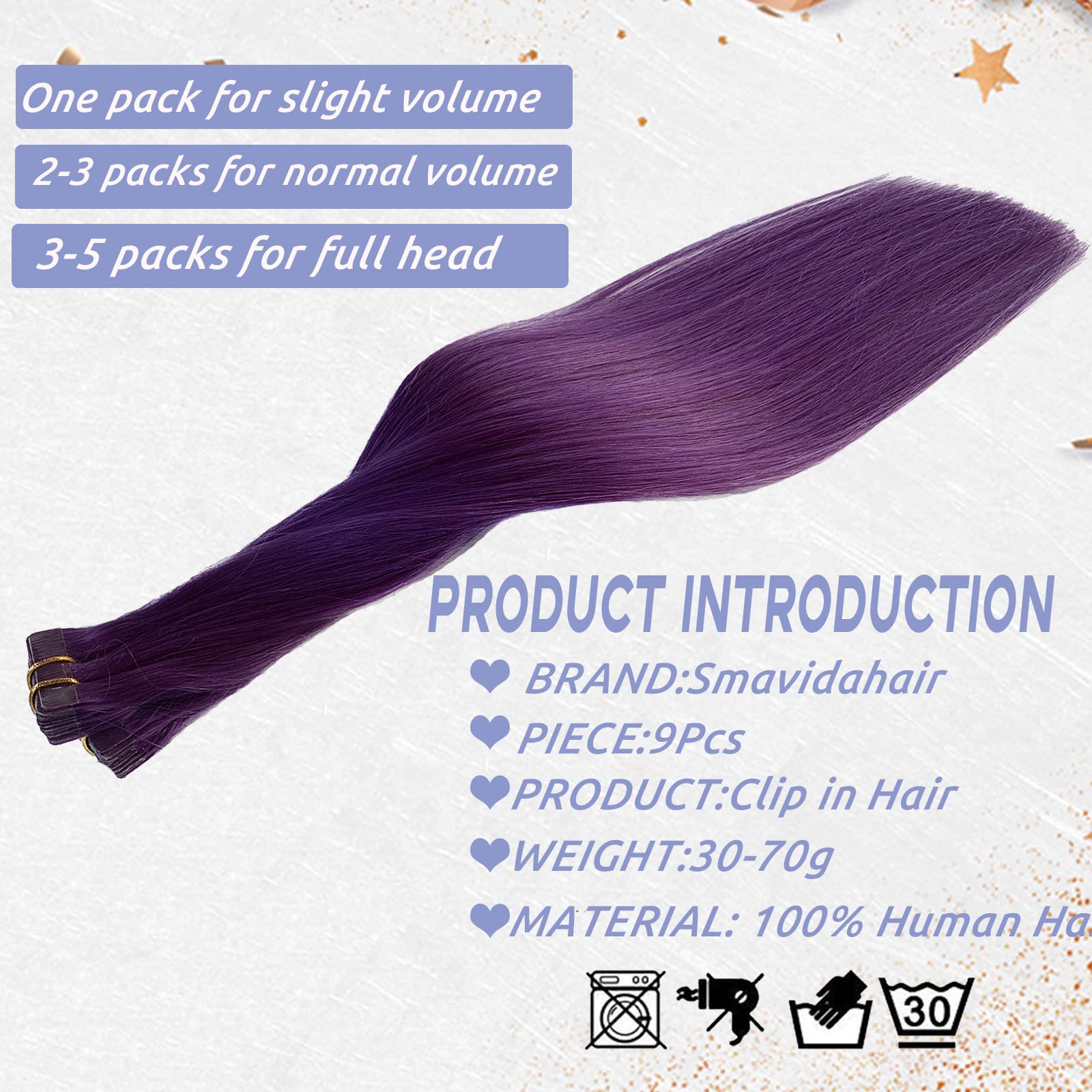 Smavida 20inch Tape in Hair Extensions - 100% Human Remy Hair, Soft Straight Seamless Skin Weft, Purple Highlights (20pcs, 50g/pack) - Perfect for Parties, Weddings & Daily Styling