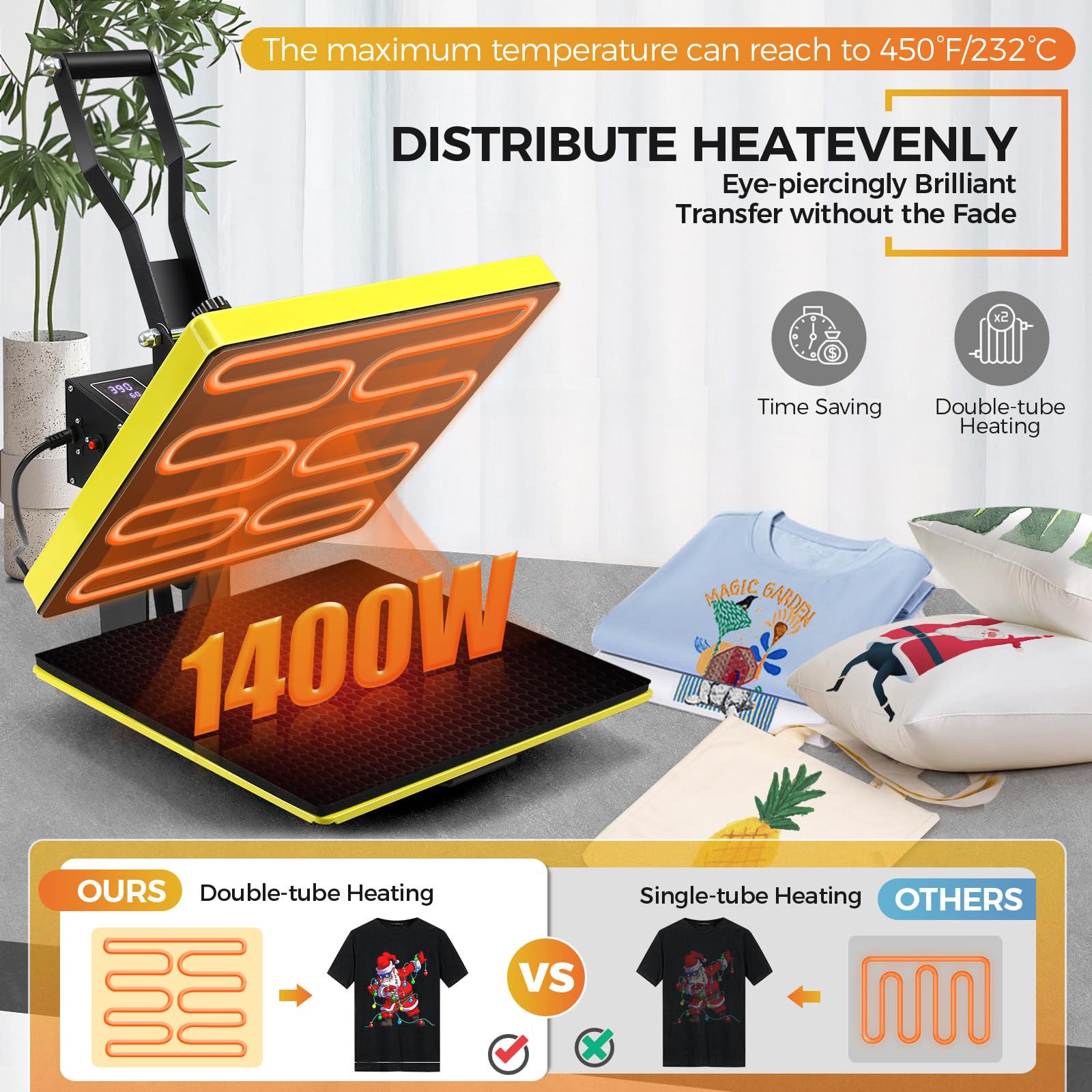 Whubefy 15x15 Inch Slide Out Heat Press Machine - 3 Pre-Set Modes for Easy T-Shirt Printing, DIY Sublimation Transfer for HTV Vinyl, Pillows, Bags & Mouse Pads | Perfect for Home Crafting & Small Business T-Shirt Design