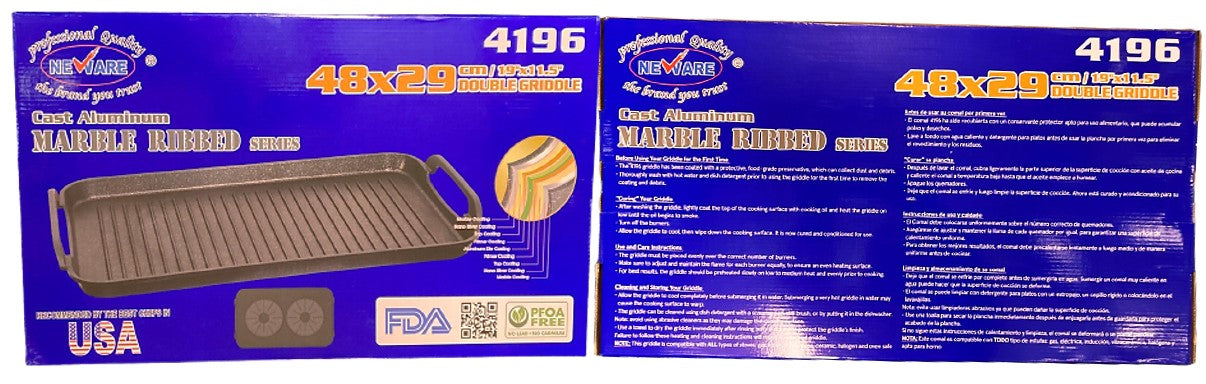 2-Pack Non-Stick Marble Griddle Pan for Gas, Electric & Induction Stoves – Double Ribbed Grill for Perfect Pancakes, Steaks & More – Ideal for Home Cooking & Outdoor BBQ