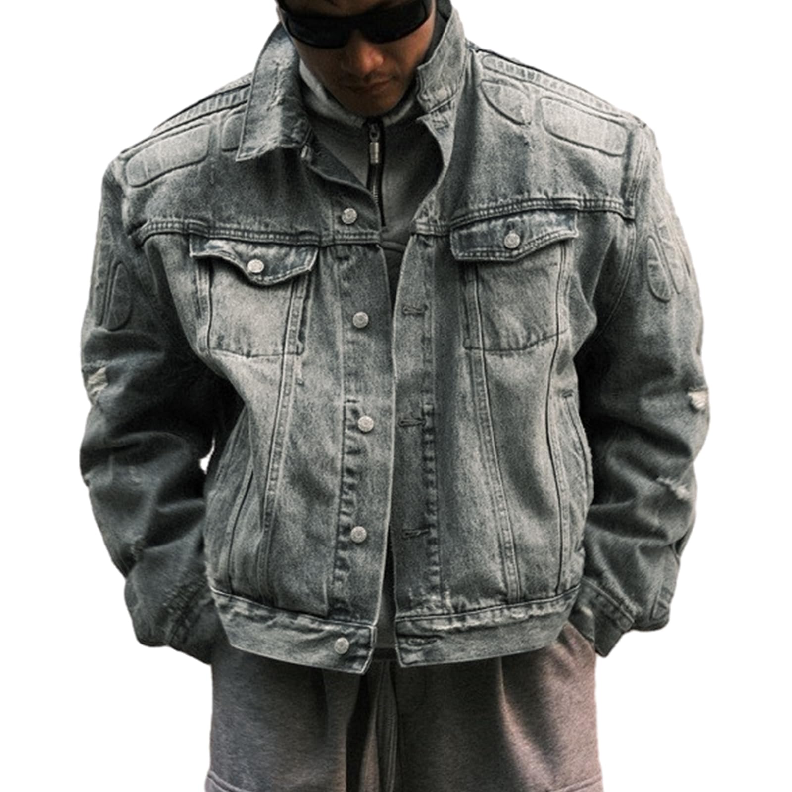 Chainsaw Man Men's Vintage Trucker Denim Jacket - Oversized Boyfriend Coat with Long Sleeves | Casual Streetwear, Anime Cosplay, Fall Fashion Outerwear