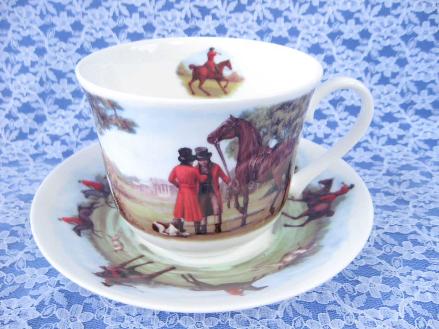 Roy Kirkham Tally Ho English Bone China Breakfast Cup and Saucer Set with Hunting Scenes - Perfect for Morning Tea, English Breakfast, and Elegant Table Settings