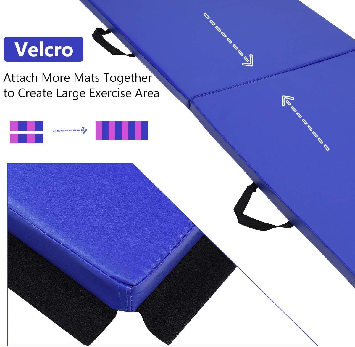 ReunionG 2-Inch Thick Folding Exercise Mat - Non-Slip Gymnastics & Tumbling Mat with Carrying Handles & Hook & Loop Fasteners - Ideal for Home Gym, MMA Training, Yoga, Martial Arts & Aerobics Workouts
