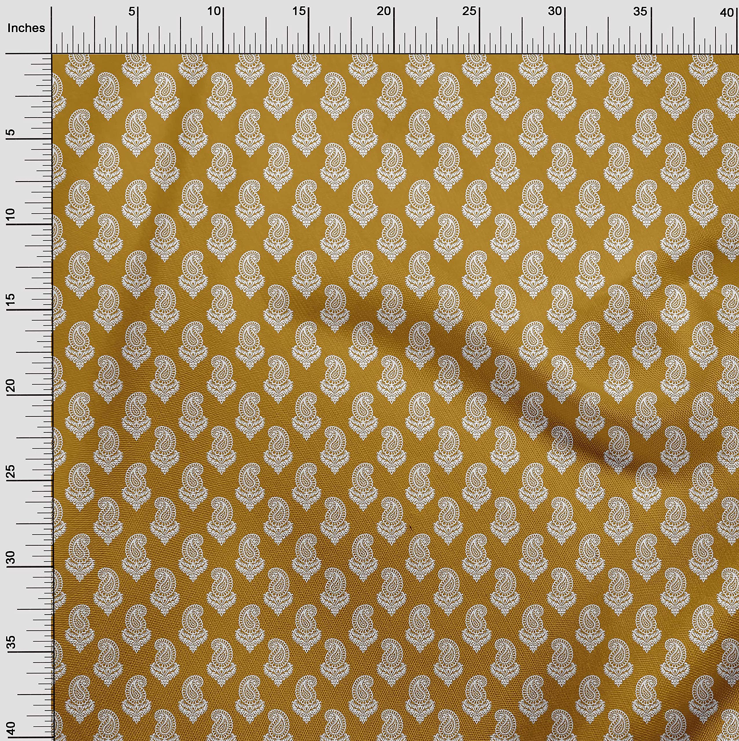oneOone Georgette Viscose Fabric - Gamboge Yellow Printed Block Design - 42 Inch Wide Sewing Material by The Yard for DIY Clothing, Dresses & Home Decor Projects