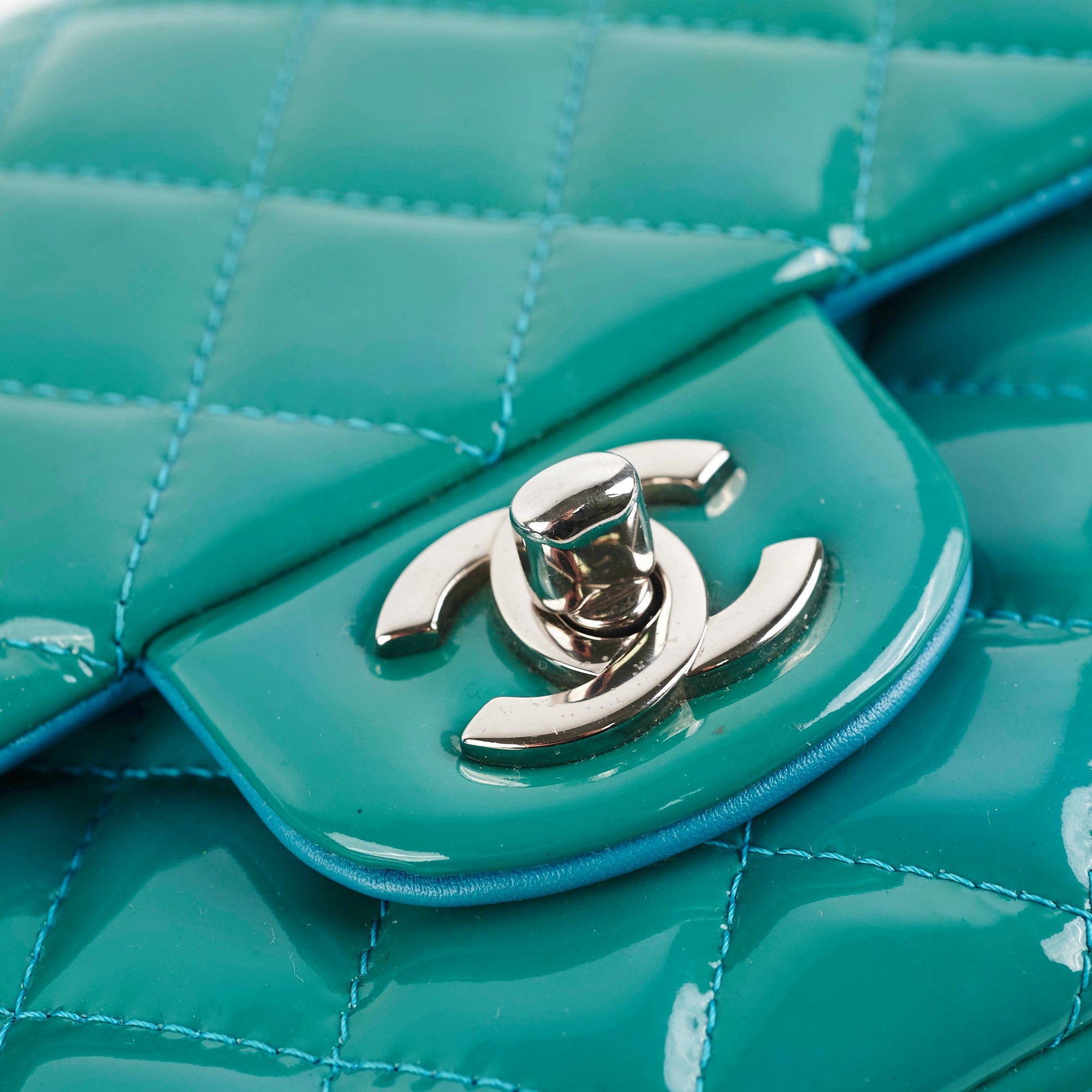 Chanel Quilted Patent Leather Medium Large Classic Flap Bag in Teal - Luxury Handbag for Women, Perfect for Parties, Work & Special Occasions