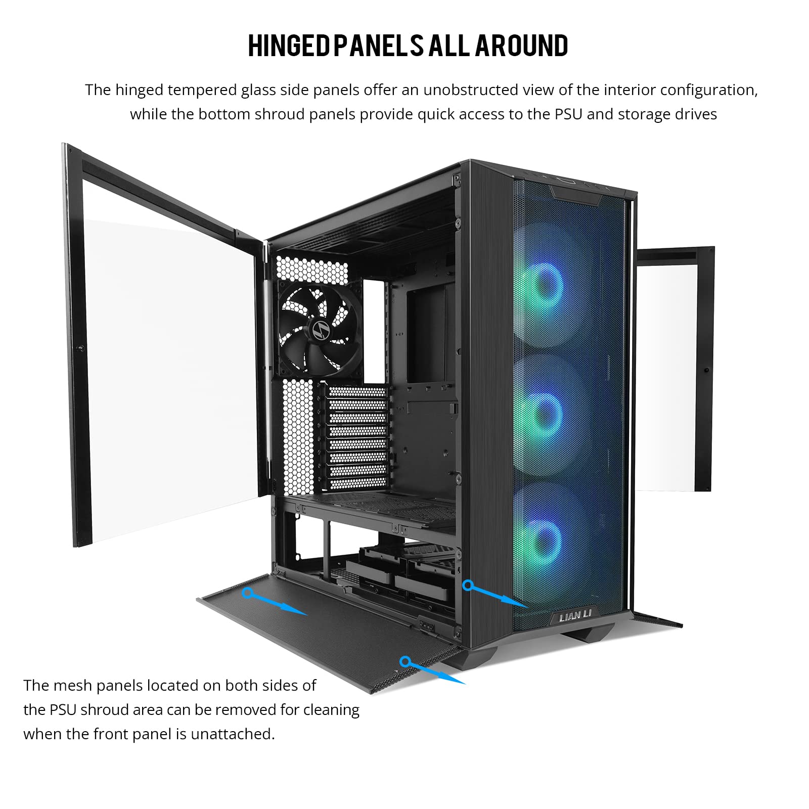 LIAN LI LANCOOL III E-ATX PC Case - High Airflow RGB Gaming Computer Case with Hinged Tempered Glass Doors, Fine Mesh Panels & 4x140mm PWM Fans | Spacious Chassis for Gaming Rigs, Workstations & Streaming PCs (Black)