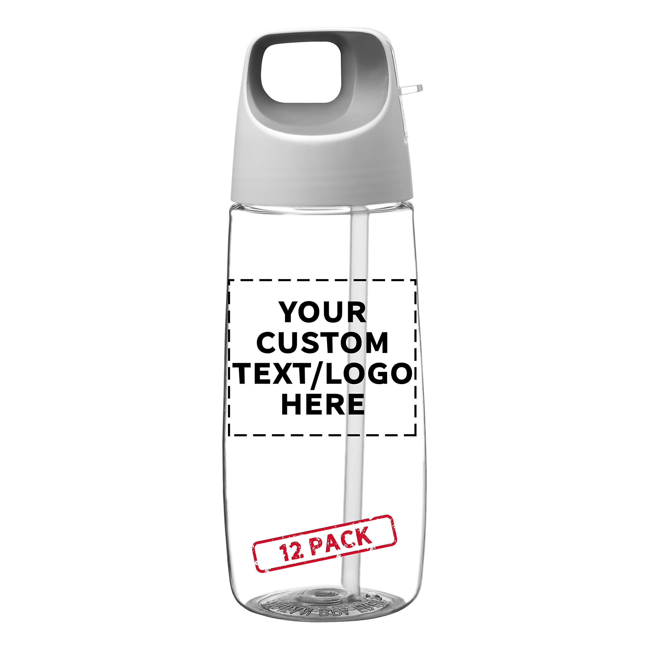 12 Pack 27oz Tritan Plastic Water Bottles with Straw - Custom Text & Logo - BPA Free, Leak Proof - Perfect for Gym, School, Office & Outdoor Activities - Silver Accent Cube Design