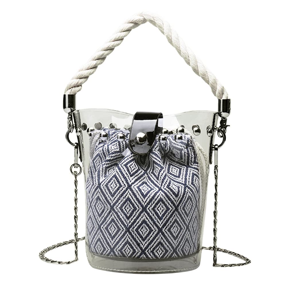 AIZHIYI Women's Clear PVC Rivet Beach Shoulder Bag - Stylish Messenger Bucket Purse in Blue (207369.03) | Perfect for Summer Travel, Pool Parties & Vacation Accessories