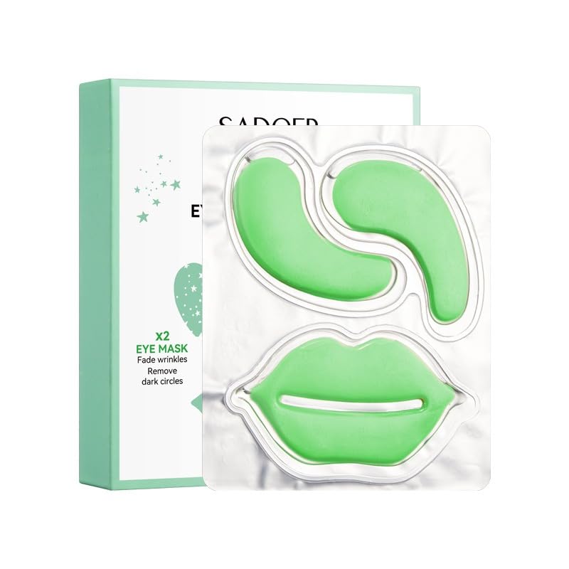 Aloe Vera Collagen Soothing Eye Mask & Moisturizing Lip Mask Set - 10 Pairs (9g Each) for Dark Circles, Wrinkles & Dry Lips - Perfect for Spa Night, Travel & Self-Care Routine