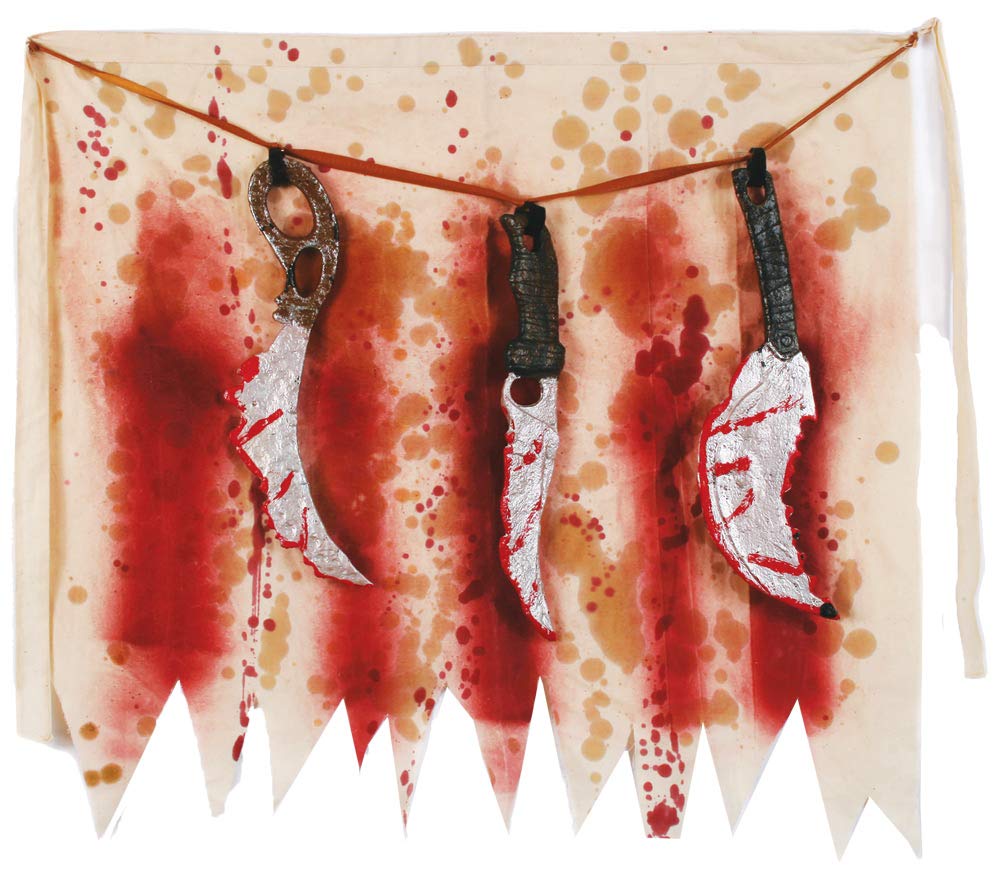 Fun World Butcher Apron with Knives - White & Red Professional Kitchen Apron for Cooking, BBQ & Halloween Costume