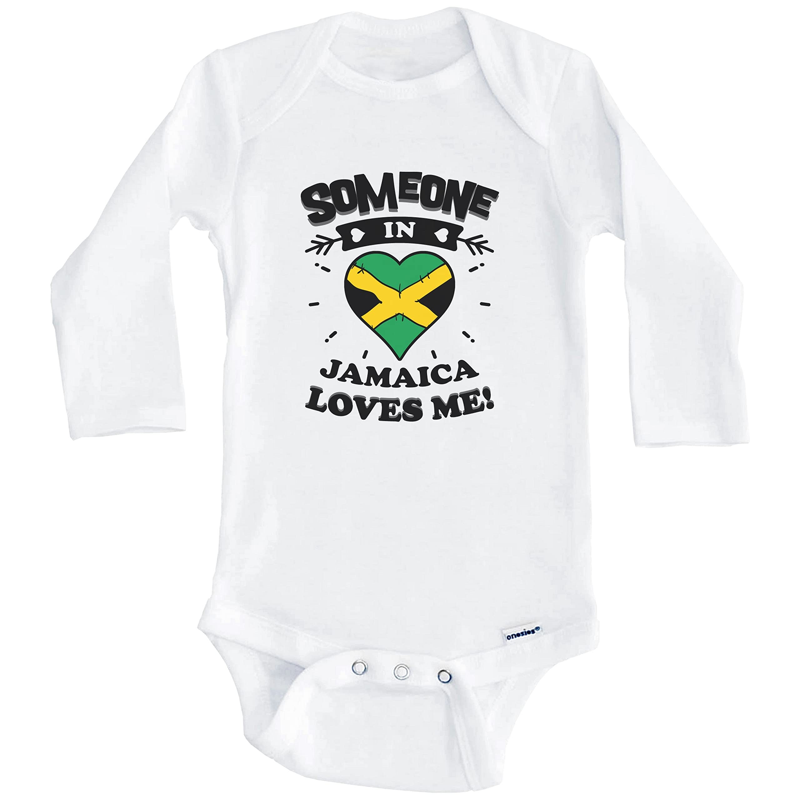 Someone in Jamaica Loves Me Jamaican Heart One Piece Baby Bodysuit - Long Sleeve Infant Romper for Boys & Girls - Perfect for Family Photos, Holidays & Cultural Celebrations