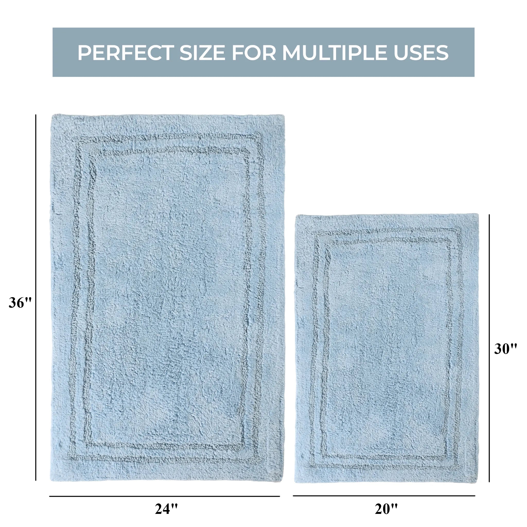 Non-Slip Cotton Bathroom Rug Set - 2 Piece Washable Absorbent Bath Mat with Anti-Skid Backing for Bathroom, Shower & Vanity Area