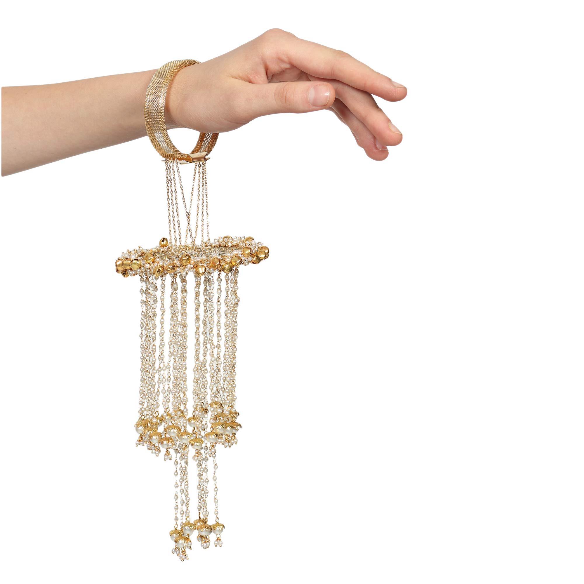 Elegant Laser-Cut Indian Wedding Kaleera with Golden Pearl Chains – Traditional Punjabi Bridal Jewelry for Mehndi & Wedding Ceremonies