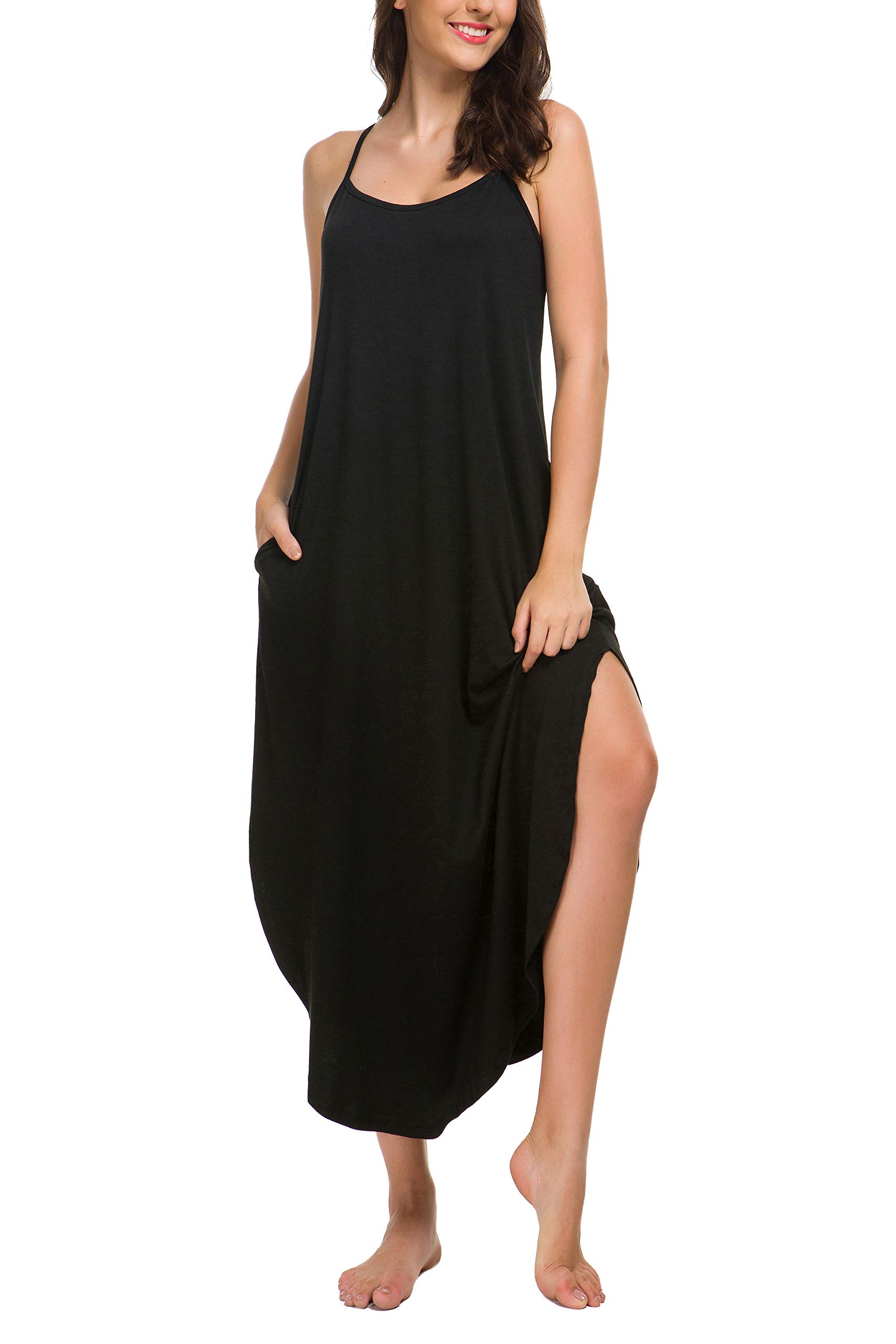 AVIIER Women's Sexy Nightgown & Lingerie Dress - Soft Full Slip Sleepwear with Pockets - Comfortable Nightwear for Sleeping, Lounging and Honeymoon