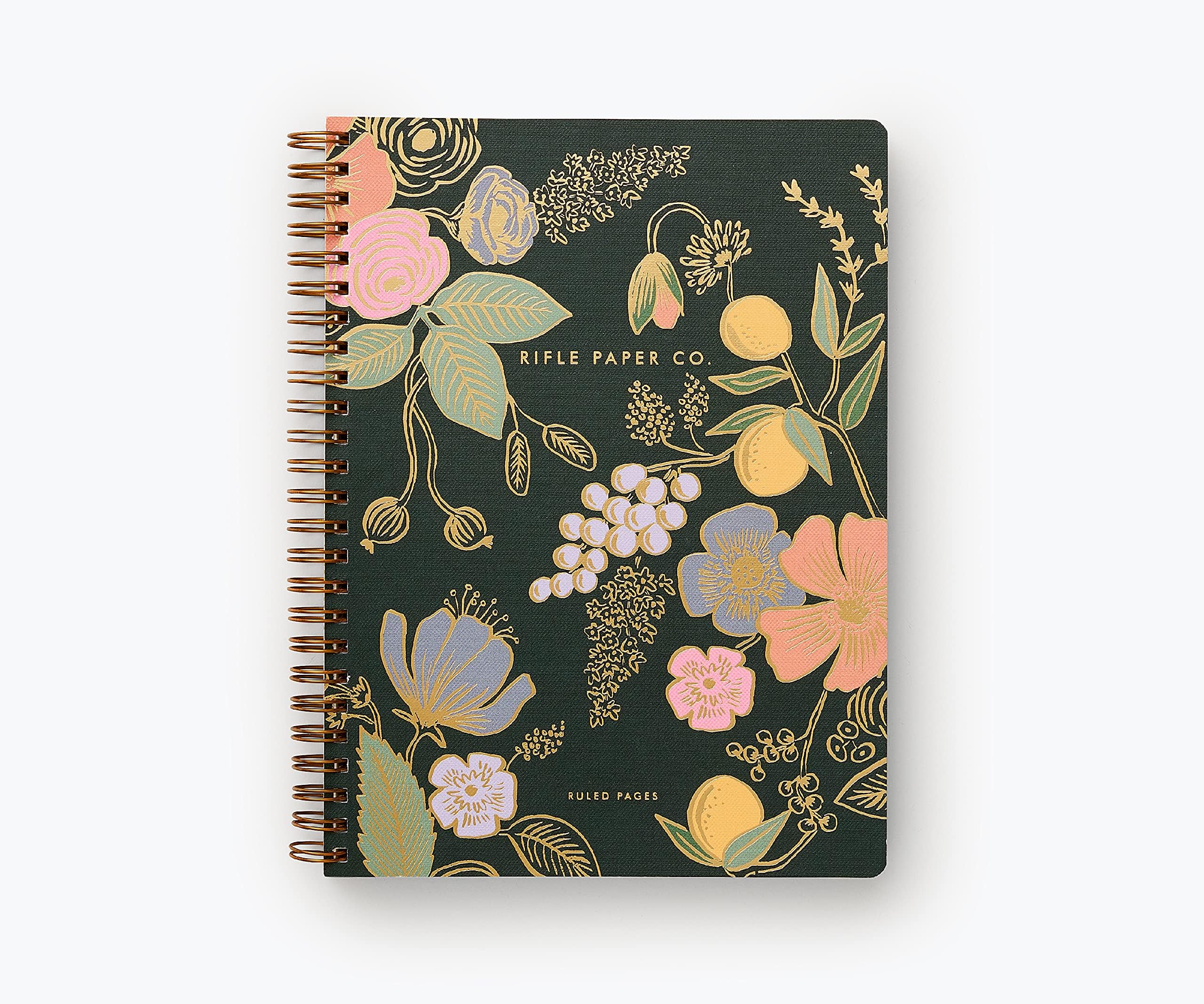 RIFLE PAPER CO. Colette Spiral Notebook - 150 Lined Pages with Inner Pocket, Gold Foil Cover (8.25