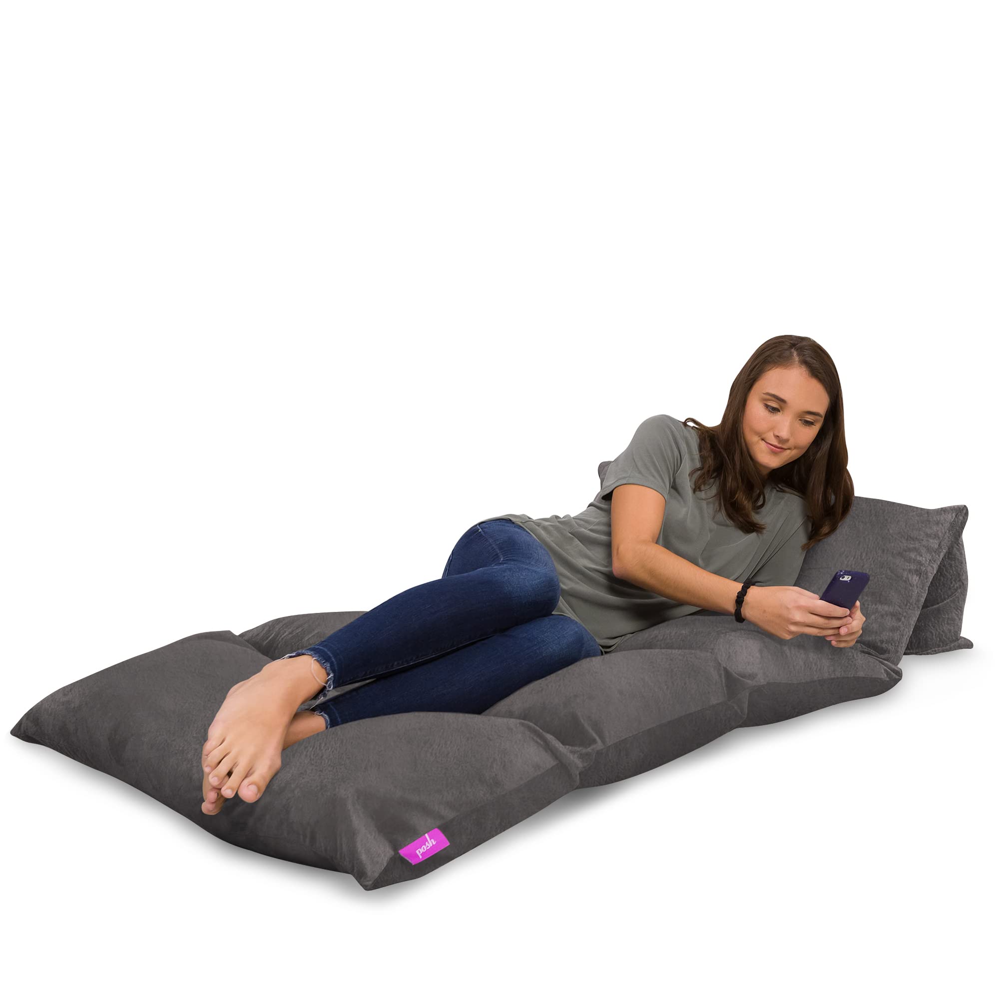 Premium Kids Floor Pillow Cover - Soft Faux Rabbit Fur Cushion & Lounger Cover for Teens (King Size, Gray) - Perfect for Bedrooms, Playrooms & Cozy Reading Nooks