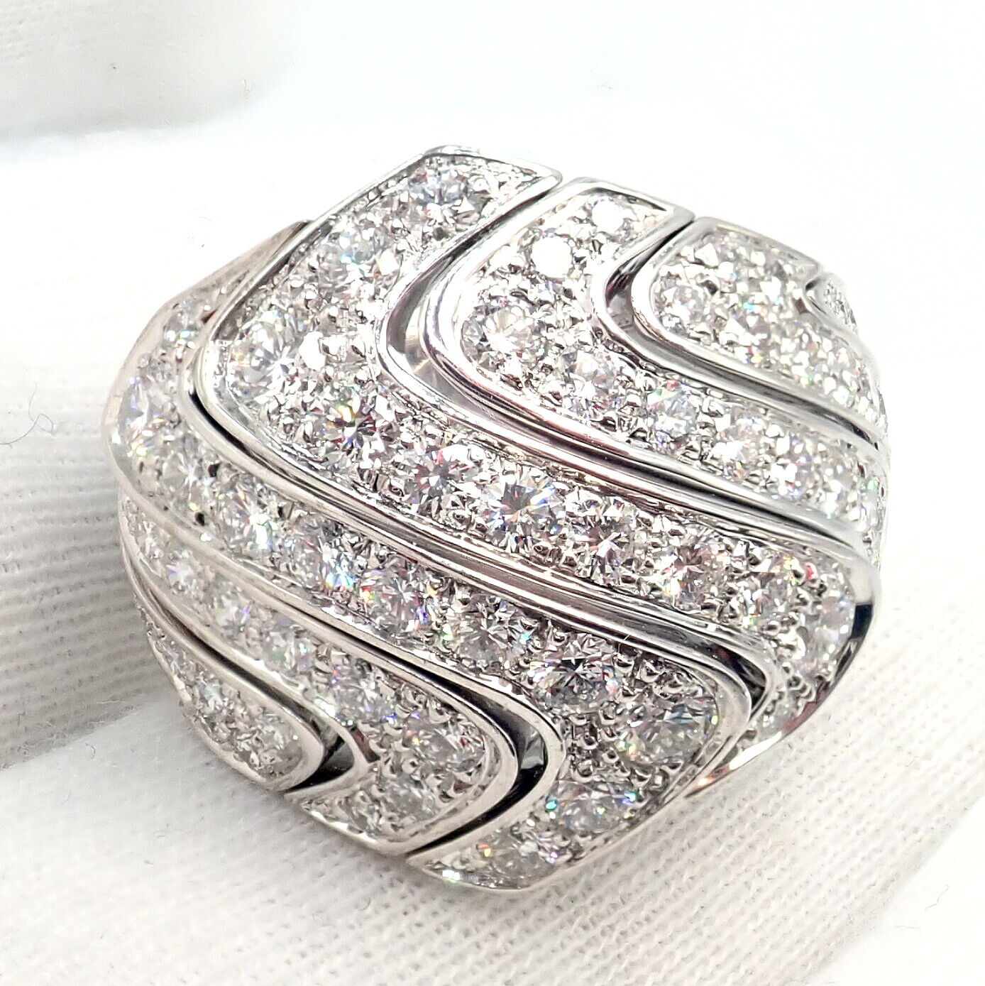 Authentic Cartier 18k White Gold Diamond Waves Large Ring - Luxury Jewelry for Women, Perfect for Weddings, Anniversaries & Special Occasions