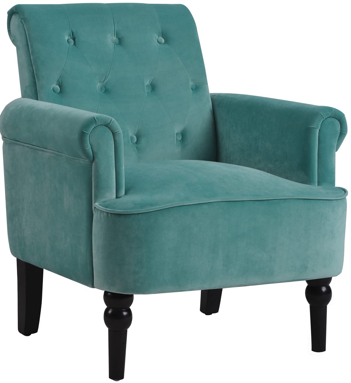 Henf Velvet Accent Chair - Mid Century Modern Upholstered Club Chair with Button Tufted Design & Wooden Legs for Living Room, Bedroom, Home Office - Perfect for Reading Nook, Lounge Area & Small Space Decor