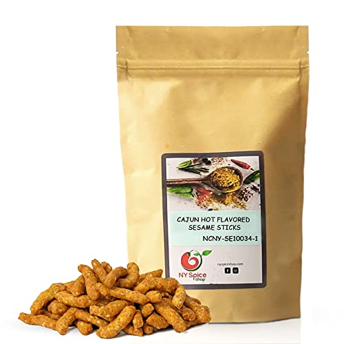 NY SPICE SHOP Cajun Hot Sesame Sticks – 1 Lb Crunchy Sesame Snack Sticks with Spicy Cajun Seasoning | Perfect for Parties, Movie Nights & On-the-Go Snacking | Gluten-Free & Vegan Sesame Seed Sticks