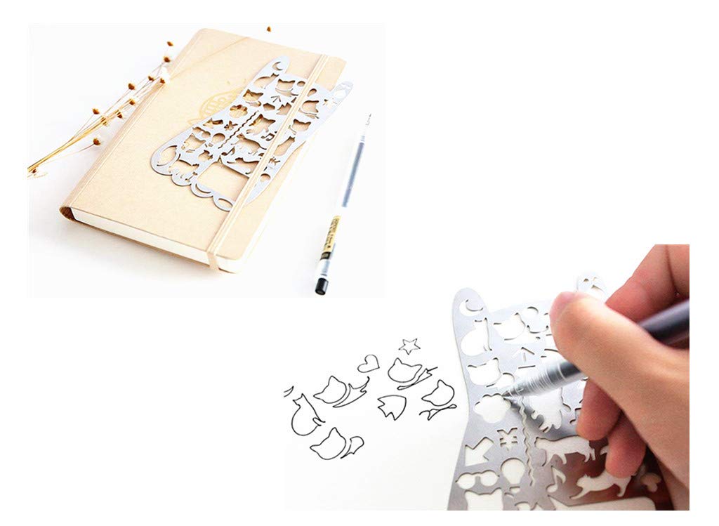 Premium Bullet Journal Stencil Set - 4pcs Stainless Steel Ruler Drawing Templates with Hollow Icons for Scrapbooking, Card Making, Planner & DIY Crafts | Perfect for Journaling, Calligraphy, and Creative Projects