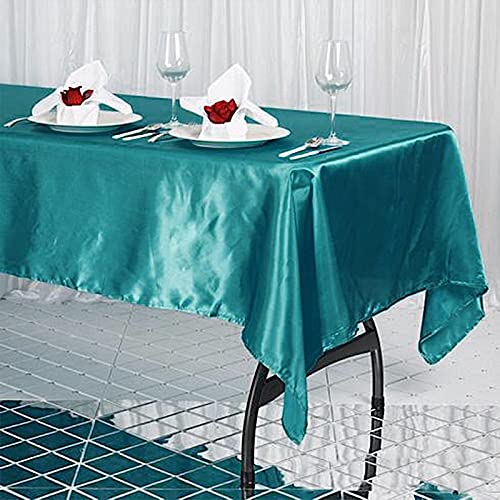 BalsaCircle 60x102 Inch Turquoise Satin Rectangle Tablecloth - Elegant Wedding Reception Table Cover, Durable Dining Table Linen for Kitchen & Special Events - Perfect for Banquets, Parties & Home Decor