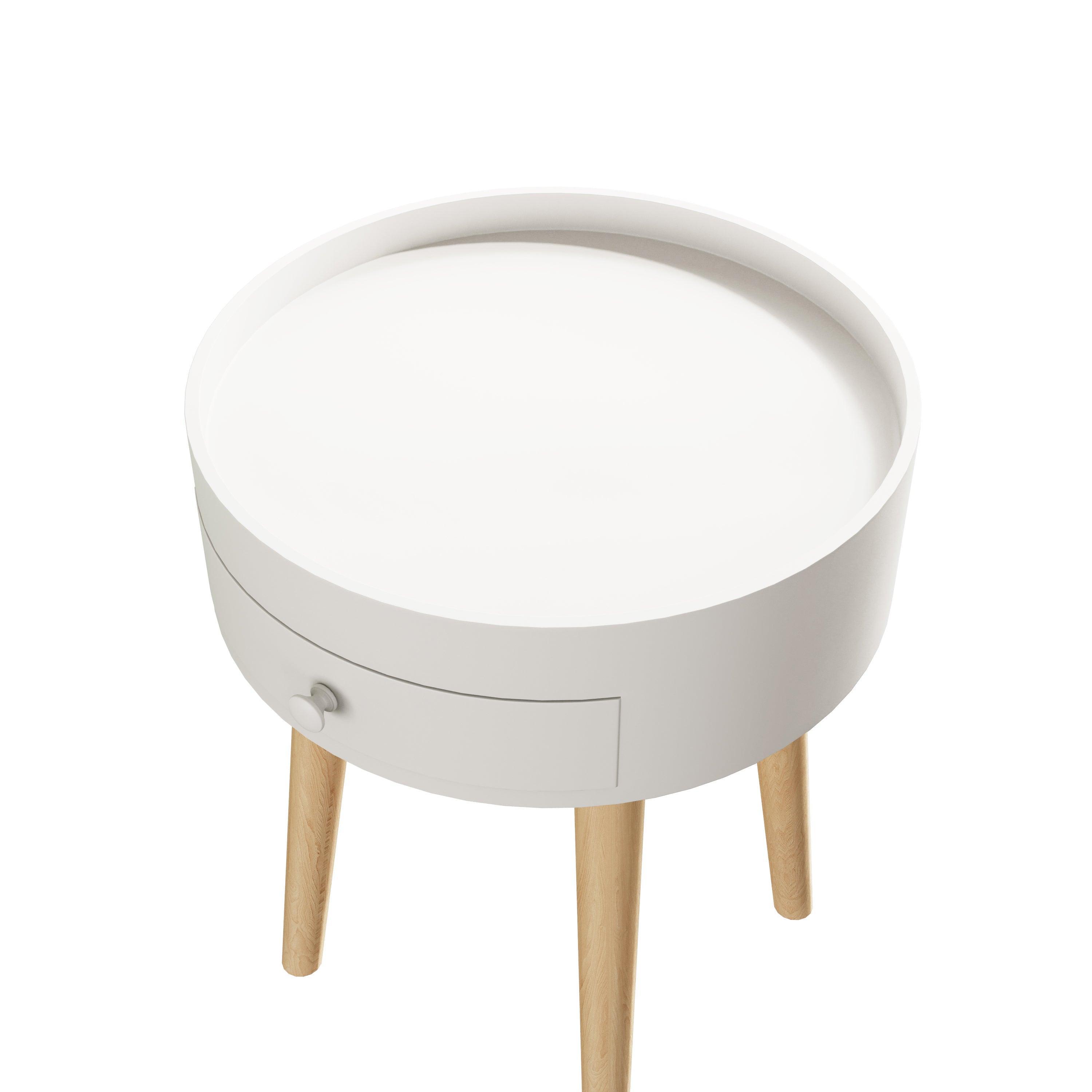 18H Nightstand with Storage Drawer & Oak Legs - Modern Bedside Table, Sofa Side Table for Bedroom, Living Room - Perfect for Small Spaces, Apartment Essentials & Home Organization