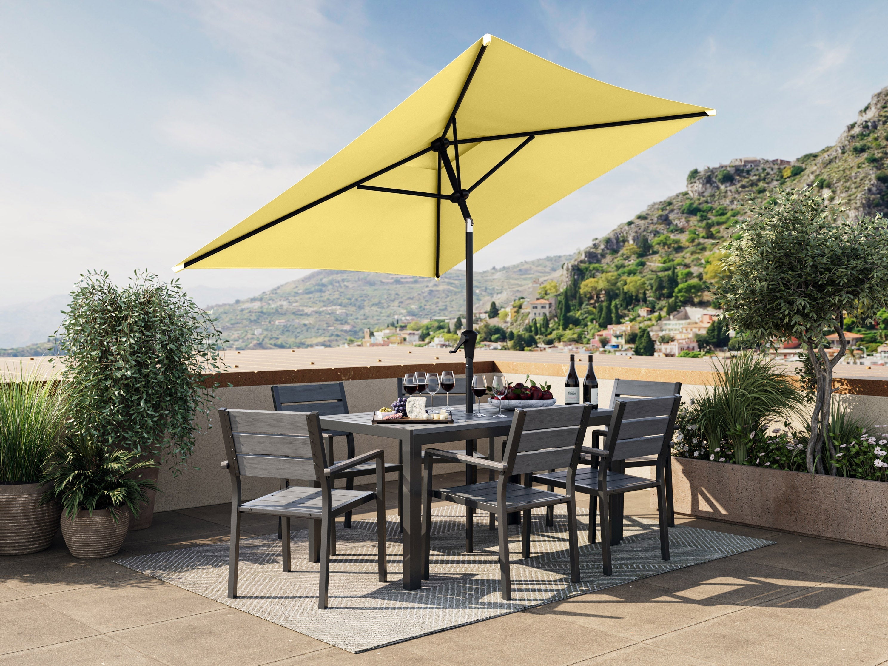 9ft Yellow Square Patio Umbrella - UV Protection Outdoor Sun Shade for Pool, Garden, and Backyard Relaxation