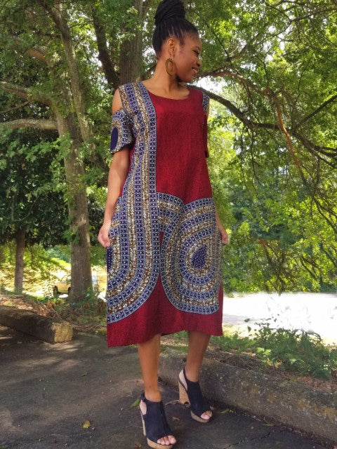 Exclusive African Print Dress DPX340 - Burgundy Dupsie Women's Fashion for Parties, Weddings & Special Occasions