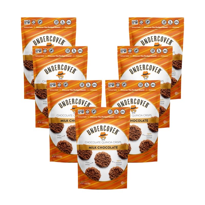 Undercover Chocolate Quinoa Crisps - Milk Chocolate | 7-Pack of 3oz Mini Crisps | Gluten Free, Nut-Free, Allergen Friendly, Kosher Snacks | Perfect for School Lunches, Office Snacks & Healthy Treats