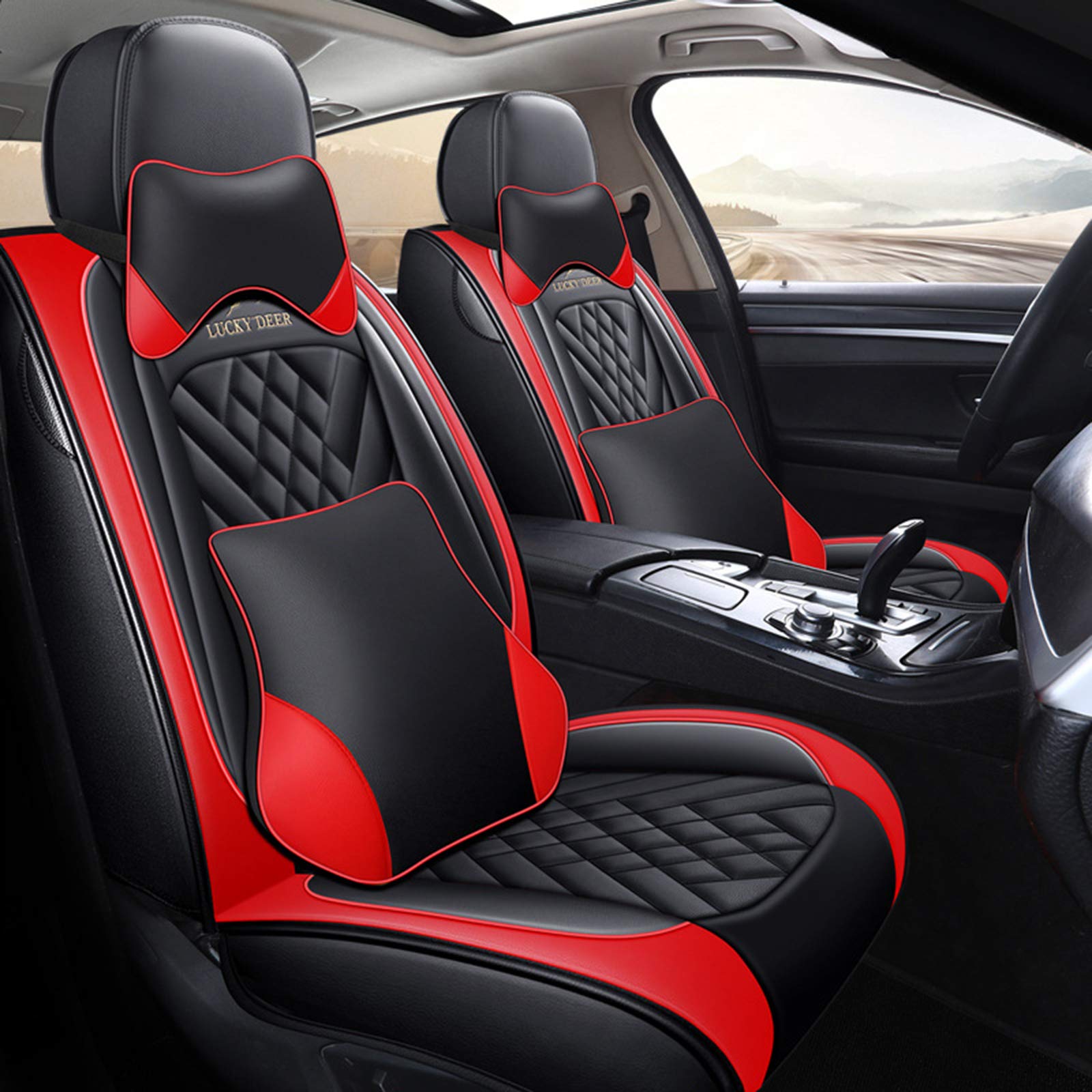 Premium PU Leather Car Seat Covers Full Set - Universal Fit for Most Vehicles with Headrest & Lumbar Support - All-Season Protection (Red) - Perfect for Daily Commute, Road Trips & Car Interior Upgrade