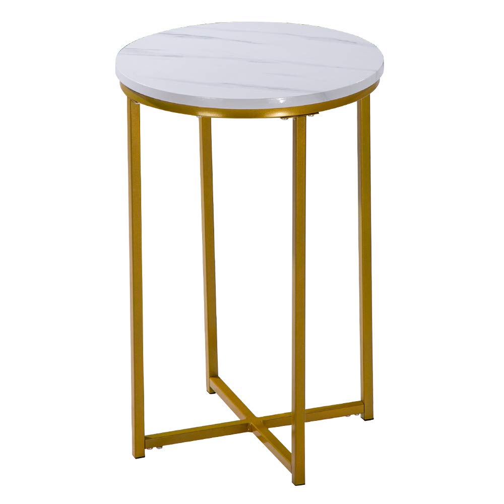 GUOXY 16-inch Round Side Table - Faux Marble End Table with Metal Frame & Foot Caps | Modern Accent Table for Living Room, Dining Room, Coffee & Tea | Perfect for Small Spaces, Home Decor & Entertaining