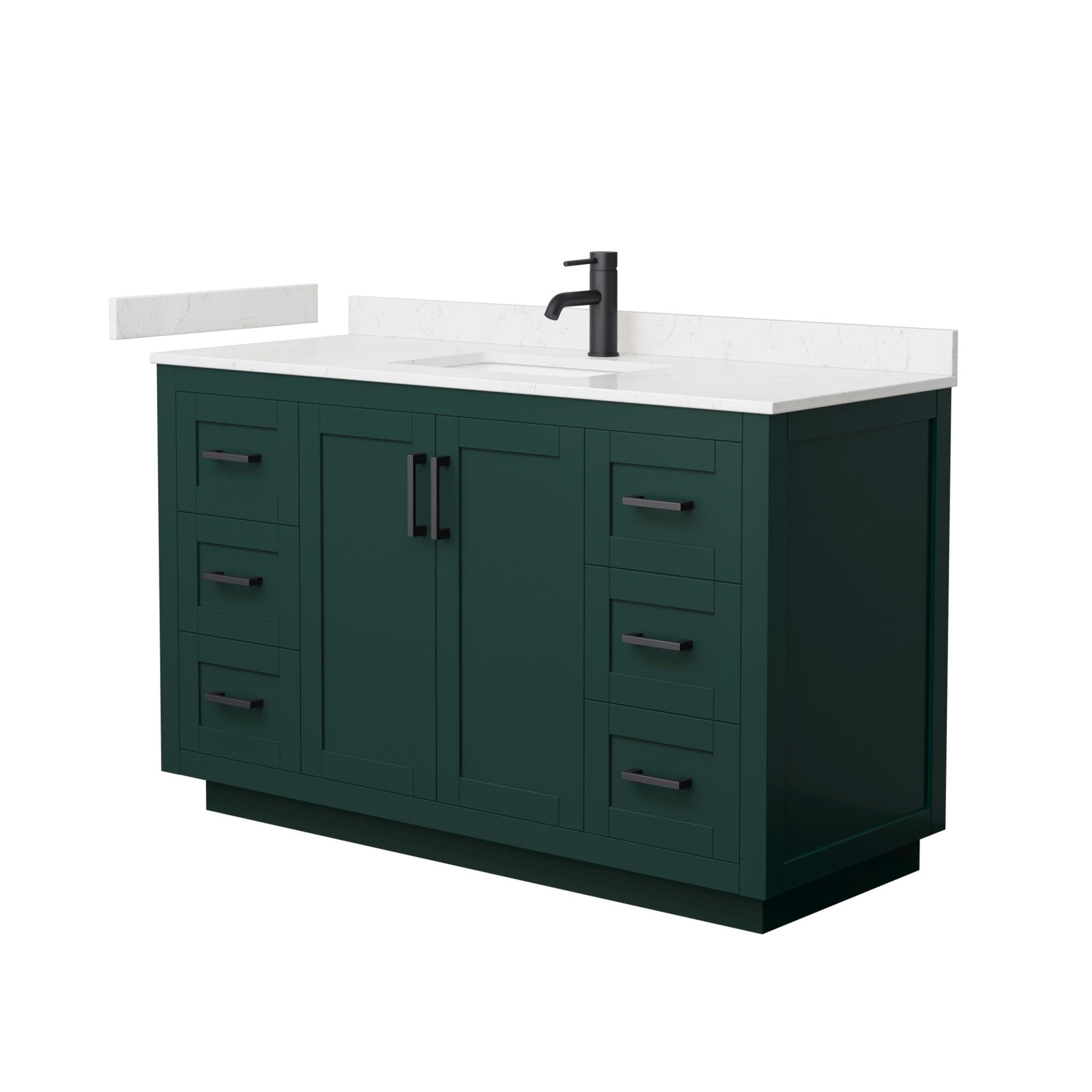 Wyndham Collection Miranda 54 Inch Single Bathroom Vanity with Light-Vein Carrara Marble Countertop & Undermount Sink - Green Finish, Matte Black Trim | Modern Bathroom Decor for Home Remodeling & Spa-Like Retreats