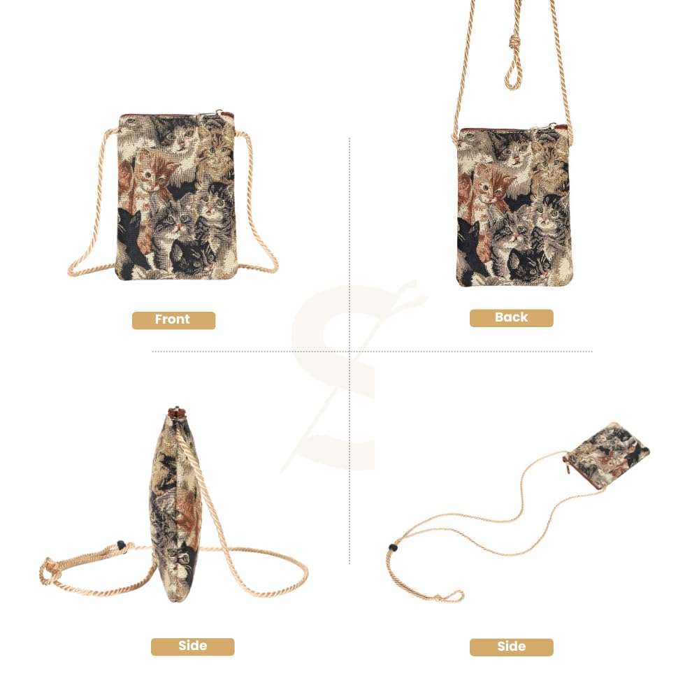 Signare Mini Crossbody Phone Purse for Women - Cat Design Small Shoulder Bag with Adjustable Strap for iPhone & Smartphones | Perfect for Travel, Shopping & Daily Use (SMART-CAT)