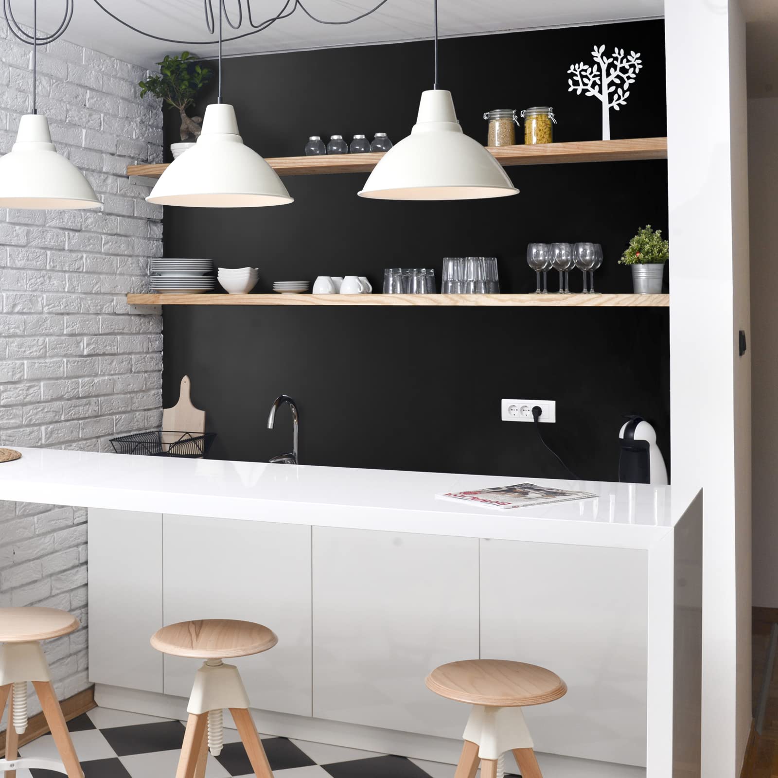 VEELIKE 15.7''x118'' Matte Black Peel and Stick Wallpaper - Removable Self-Adhesive Vinyl Contact Paper for Walls, Cabinets, Shelves, Furniture & Countertops | Waterproof, Thick & Durable | Perfect for Bedroom, Kitchen, Office & Home Decor