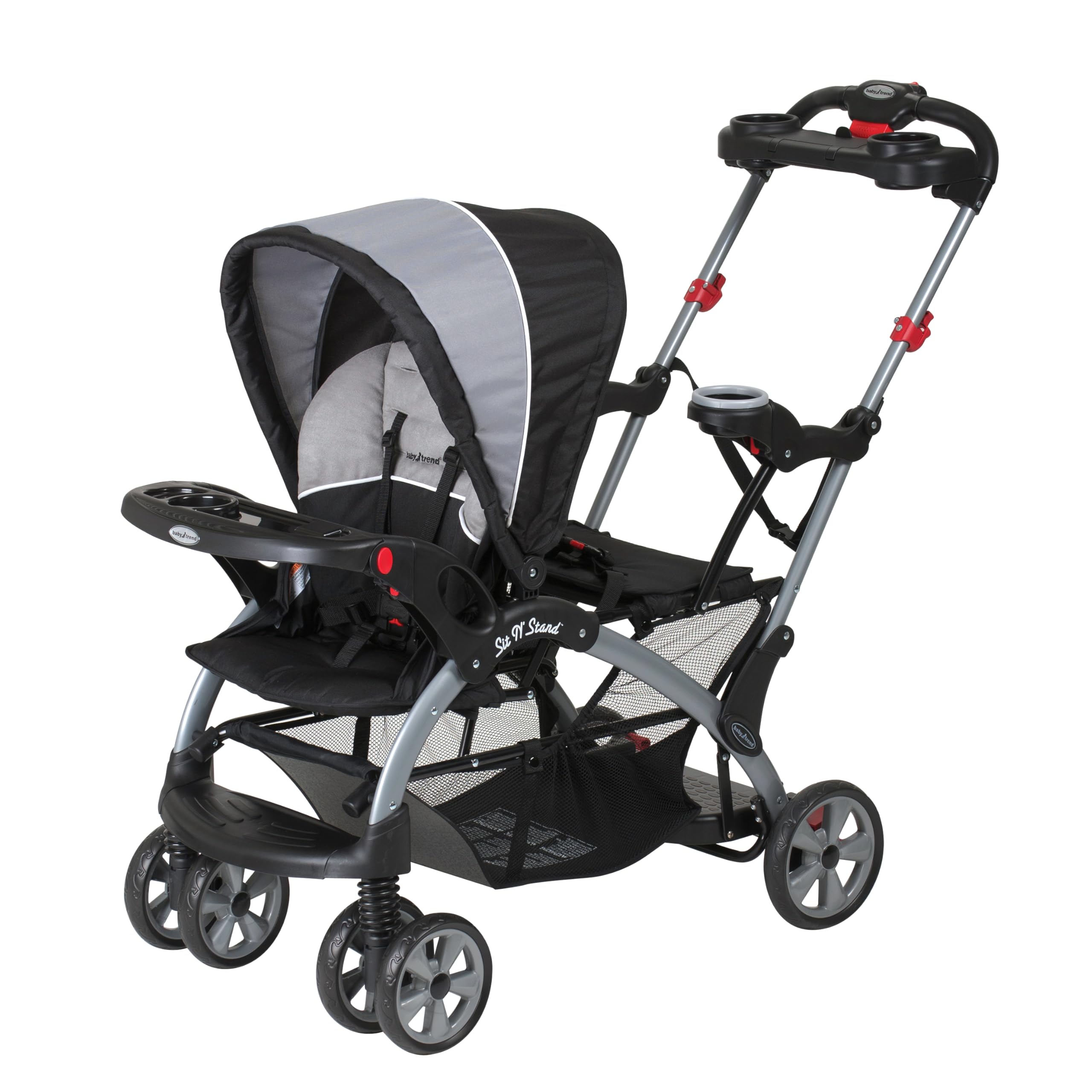 Baby Trend Sit N' Stand Lightweight Foldable Double Stroller with Parent & Child Tray - Front & Back Seats for Toddlers & Infants | Perfect for Shopping, Travel & Outdoor Walks (Phantom)