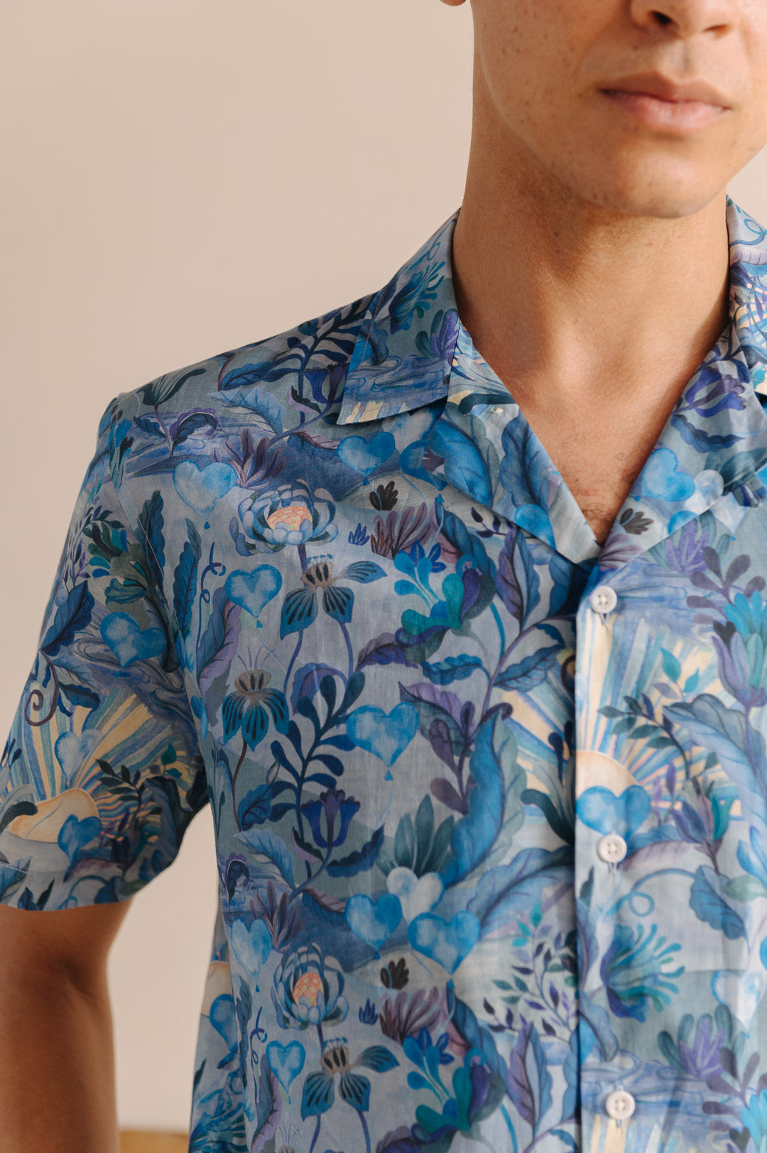 Blue Una Landscape Cuban Shirt - Premium Liberty Fabrics | Stylish Summer Casual Wear for Men & Women