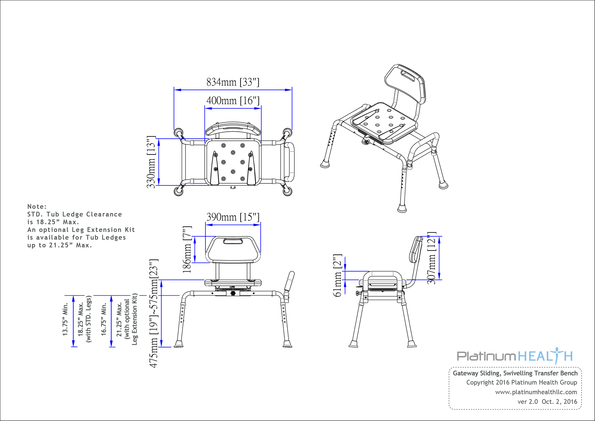 Refurbished Gateway Premium Sliding Bath Transfer Bench with Swivel Seat & Padded Cushion - Mobility Aid for Elderly & Disabled - Safe Shower Chair for Bathroom Safety & Independence