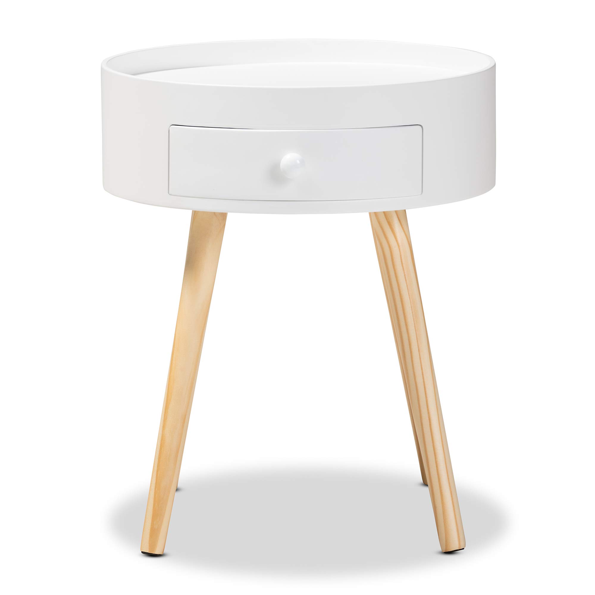 Baxton Studio White Nightstand - Modern Bedside Table with Drawer for Bedroom Furniture, Perfect for Small Spaces & Apartment Living