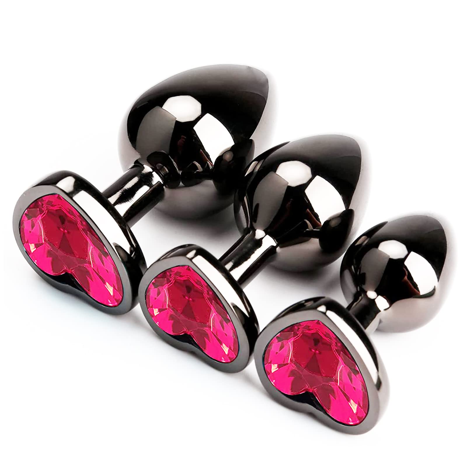 3Pcs Luxury Metal Heart-Shaped Anal Plug Set - S&M Trainer Kit for Beginners, Couples, Men & Women - Small/Medium/Large (Light Red) - Perfect for Solo Play, Couples Fun & BDSM Exploration