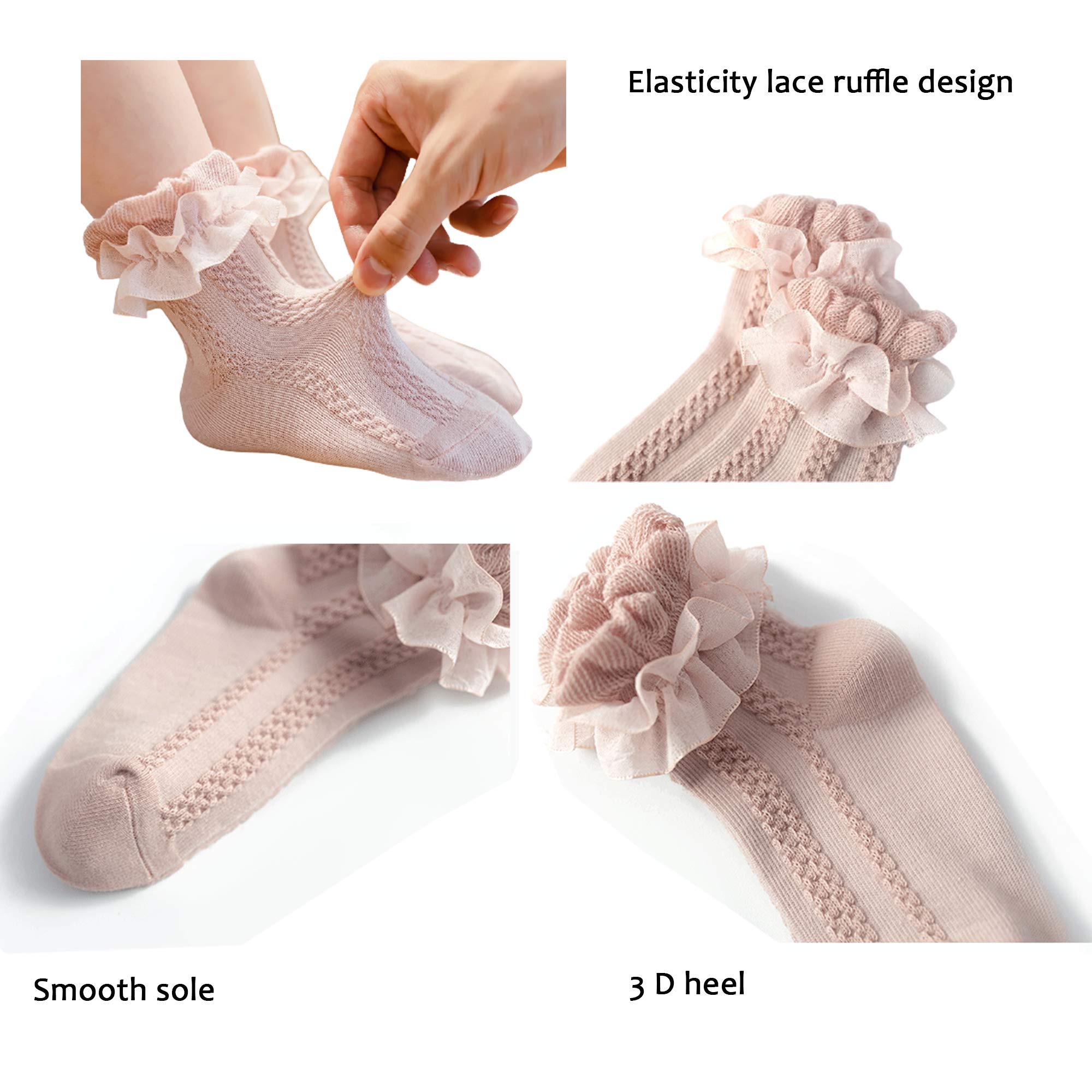 5 Pairs Baby Girls Ruffle Socks - Toddler Frilly Lace Cotton Dress Socks for Girls 0-24 Months | Cute & Comfortable for Daily Wear, Parties & Photo Shoots