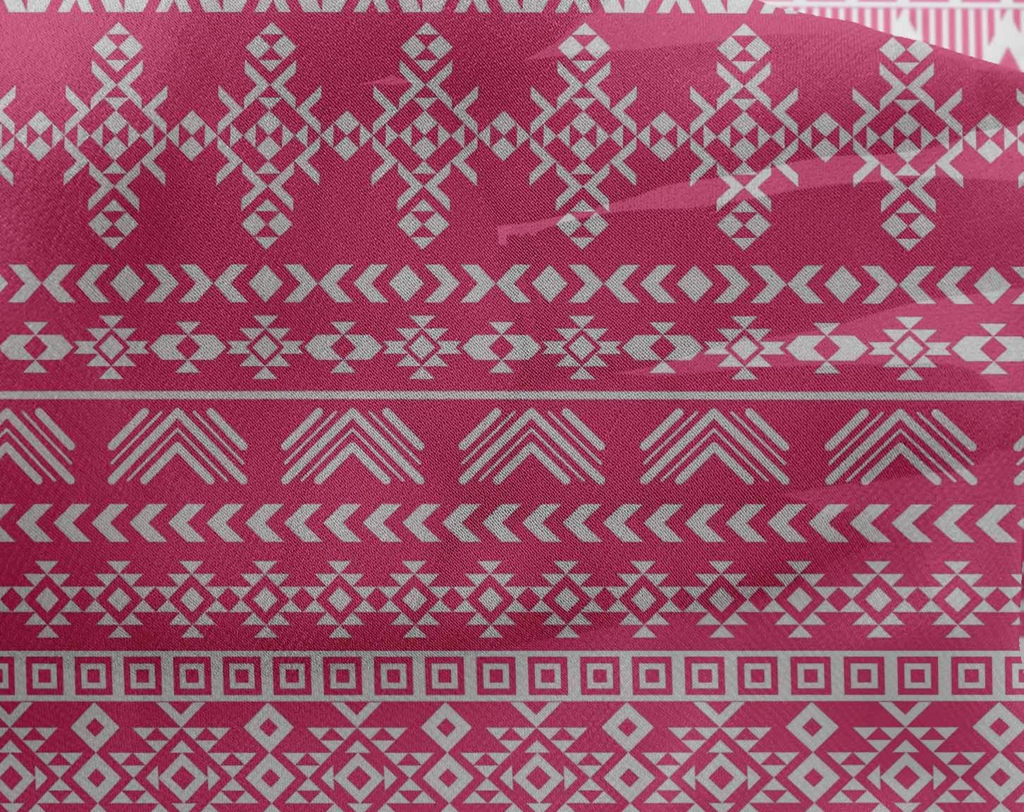 oneOone Georgette Viscose Pink Geometric Tribal Print Fabric by The Yard - 42 Inch Wide Soft Draping Material for Dresses, Scarves & Home Decor