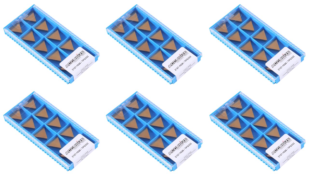 Accusize TPG322 Tin Coated Carbide Inserts - 60 Pc Set for CNC Lathe Turning Tools | Industrial Metal Cutting Inserts | Perfect for Machining Steel, Cast Iron & Alloy Materials