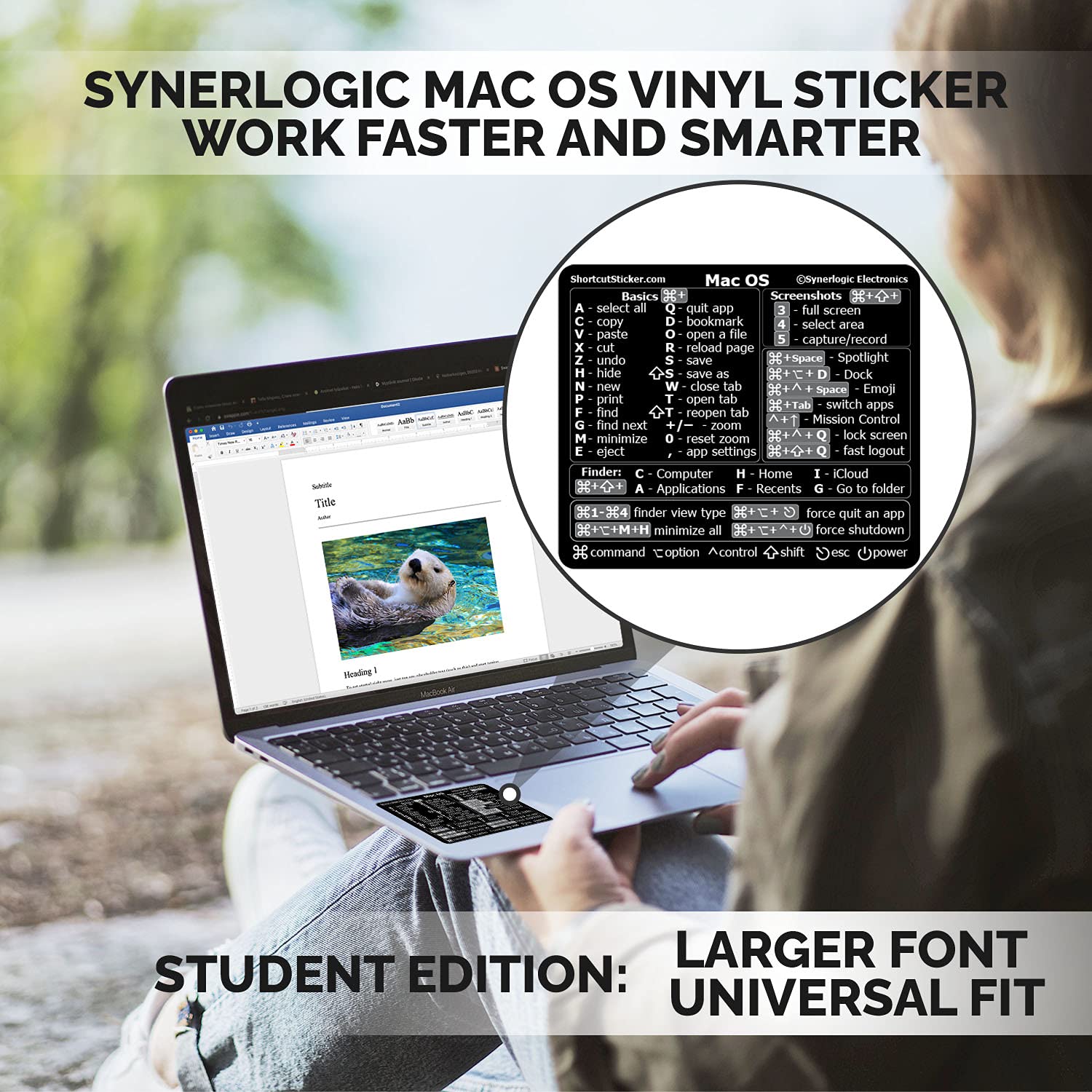 Synerlogic Universal Mac OS Keyboard Shortcut Sticker - No-Residue Laminated Vinyl for MacBook Air/Pro/iMac/Mini (Black) | Essential Mac Productivity Tool for Office Work & Programming