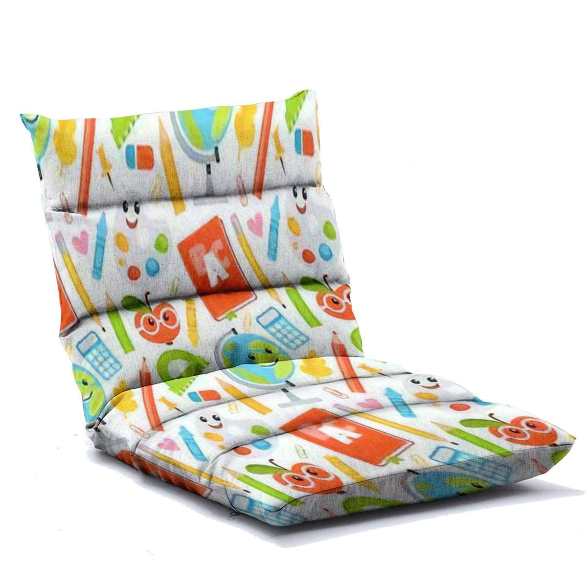 Adjustable Memory Foam Floor Lounger Chair - Cartoon School Objects Pattern Folding Sofa for Adults - Perfect for Home, Office, Reading, Watching TV & Gaming
