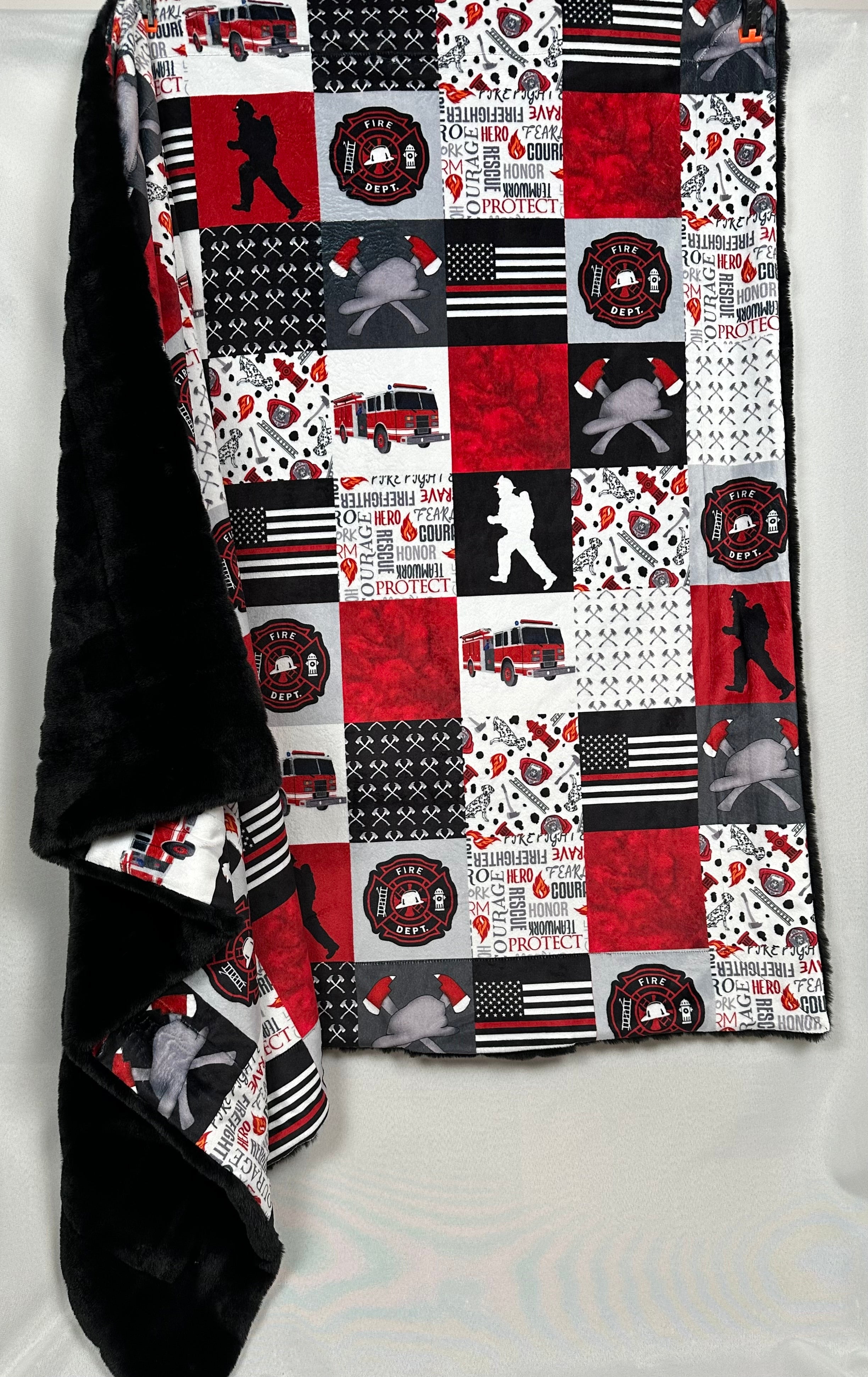 Premium Firefighter Themed Black Sidney Minky Blanket 45x60 - Soft & Cozy Throw for Kids and Adults | Perfect for Bedroom, Sofa, or Gift Giving