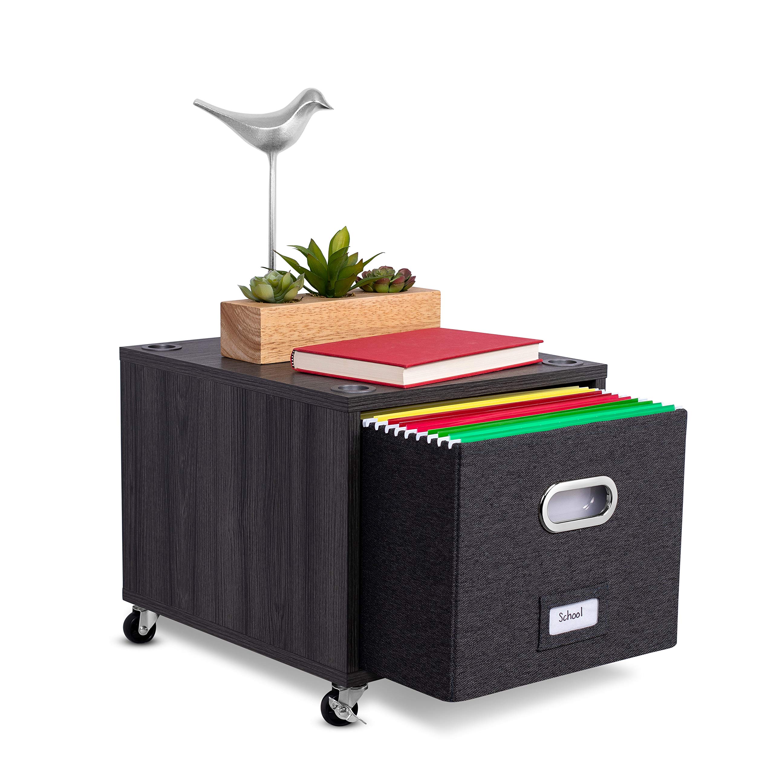 BIRDROCK HOME Rolling File Cabinet with Removable Bins - Modern Gray Storage Shelf with 2 Lateral Drawers, Wheels & Handles - Perfect for Organizing Office Files, Books, Toys | Under Desk Storage Solution for Home & Office Workspace