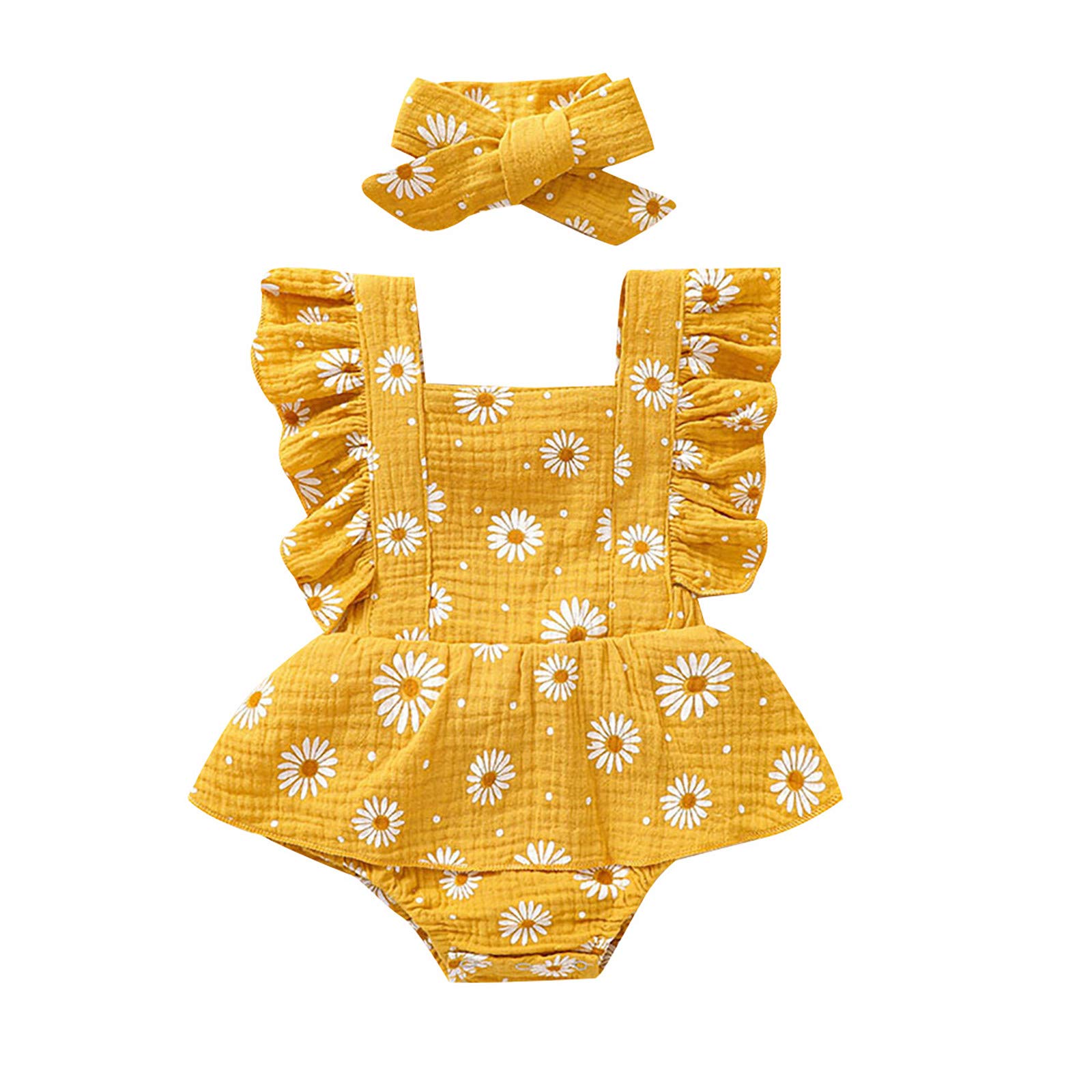 Jshuang 3-18 Months Baby Girl Outfits - Floral Print Ruffle Backless Romper Bodysuit with Headband Set | Cute Summer Outfit for Photoshoot, Party & Casual Wear
